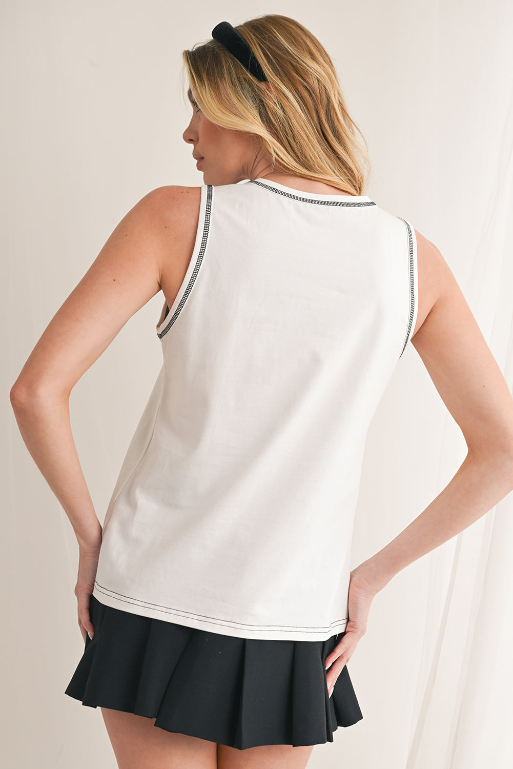 White Sweet Bow Stitching Trim Sleeveless Top-Sleeveless Tops-[Adult]-[Female]-2022 Online Blue Zone Planet