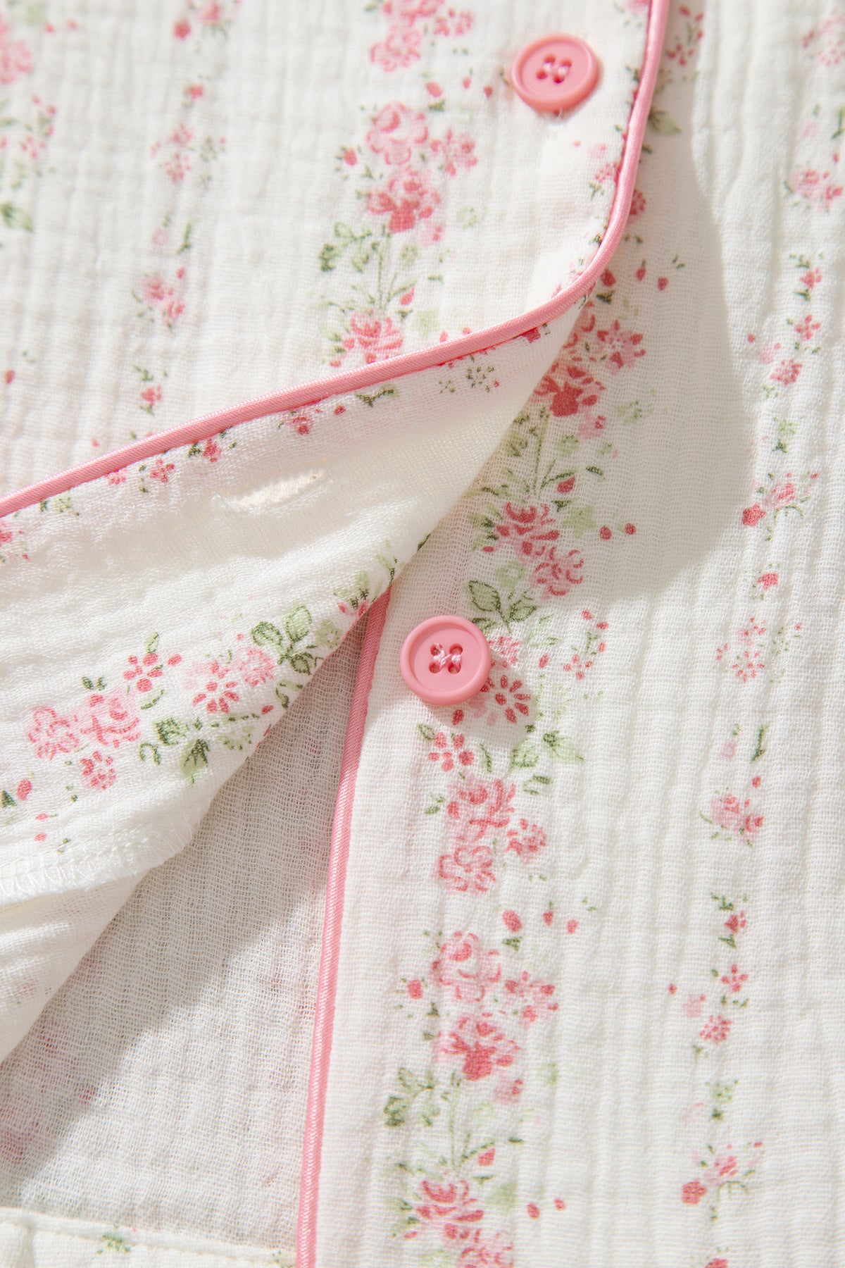 Pink Floral Print Long Sleeve Button Front Shirt Pajama Pant Set-Loungewear & Sleepwear/Loungewear-[Adult]-[Female]-2022 Online Blue Zone Planet