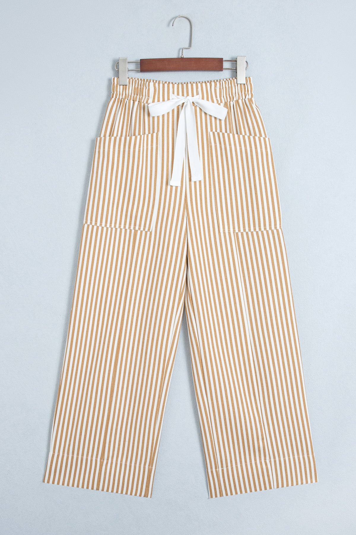 Apricot Stripe Ribbon Drawstring Waist Full-Length Shift Pant-Bottoms/Pants & Culotte-[Adult]-[Female]-2022 Online Blue Zone Planet