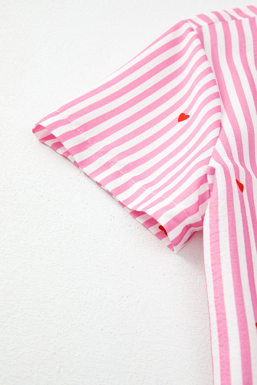Pink Striped Heart Print Shirt and Shorts Pajama Set-Loungewear Set-[Adult]-[Female]-2022 Online Blue Zone Planet
