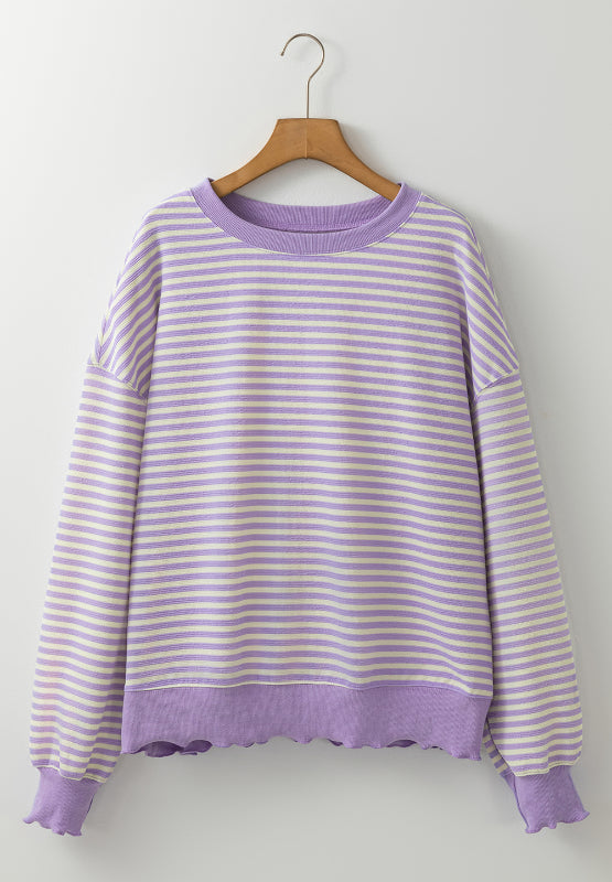 Blue Zone Planet | Striped Round Neck Long Sleeve Sweatshirt-TOPS / DRESSES-[Adult]-[Female]-2022 Online Blue Zone Planet