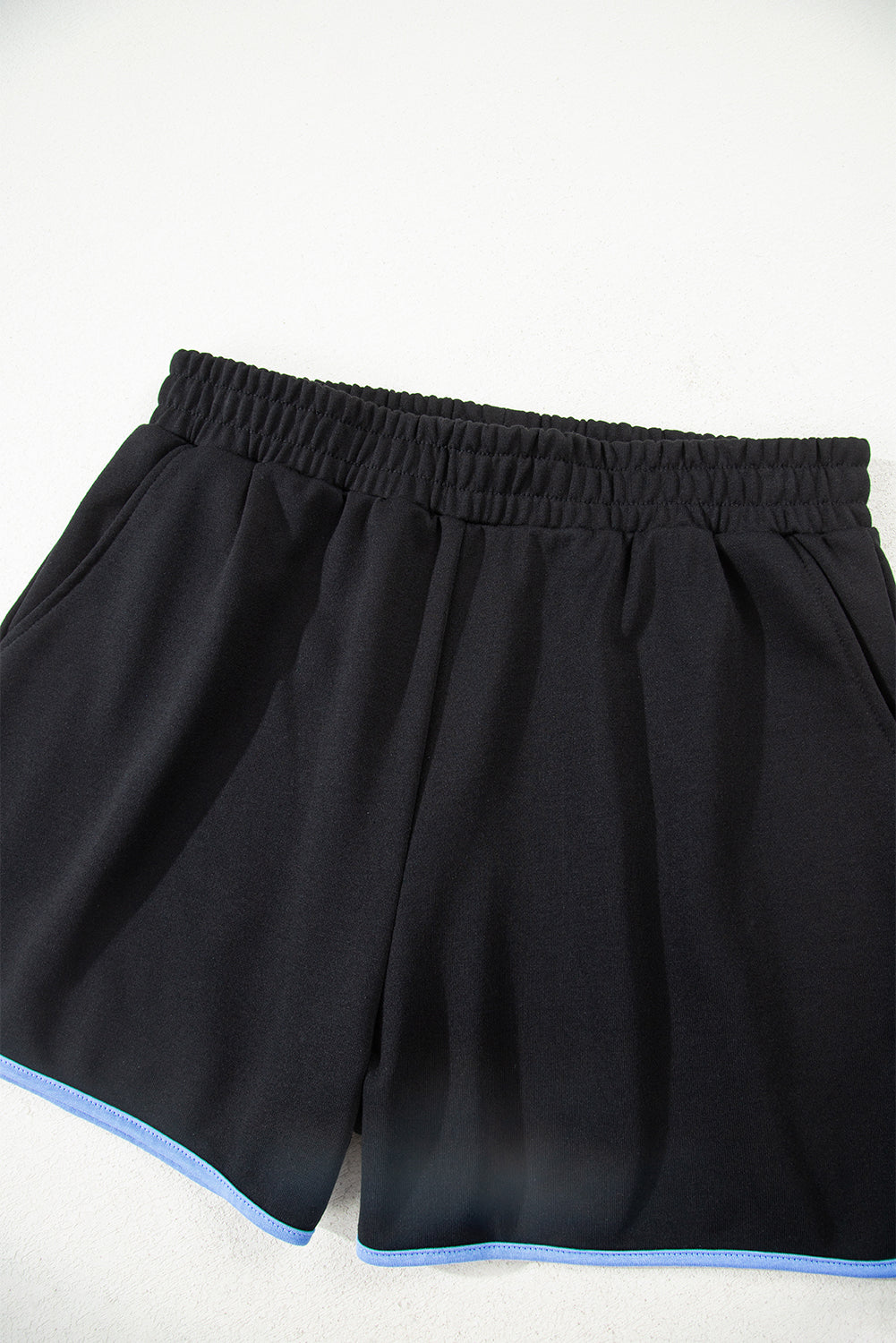 Black Color Block Patchwork Half Button Pullover and Shorts 2pcs Outfit-Two Piece Sets/Short Sets-[Adult]-[Female]-2022 Online Blue Zone Planet
