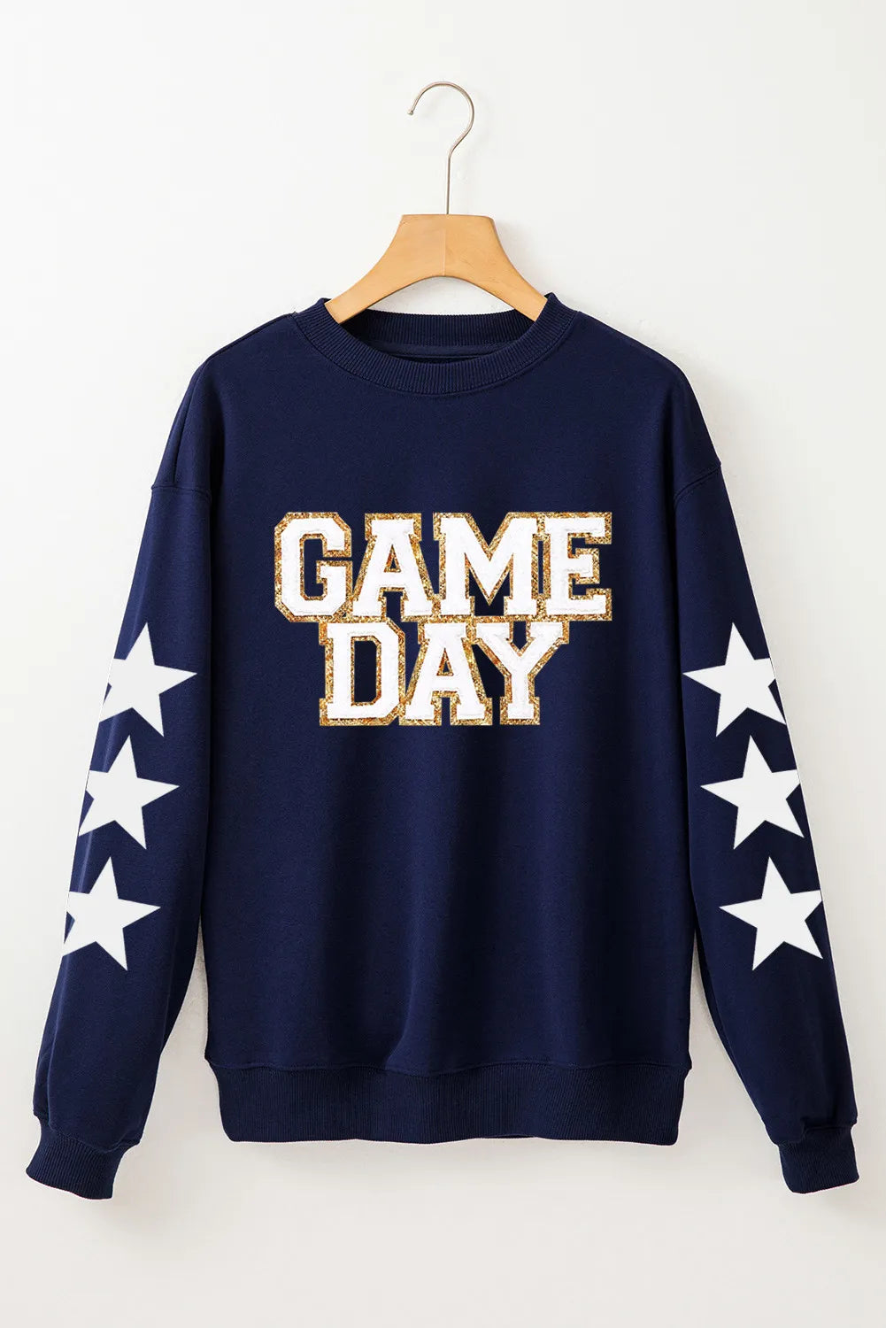 GAME DAY Star Round Neck Long Sleeve Sweatshirt-TOPS / DRESSES-[Adult]-[Female]-2022 Online Blue Zone Planet