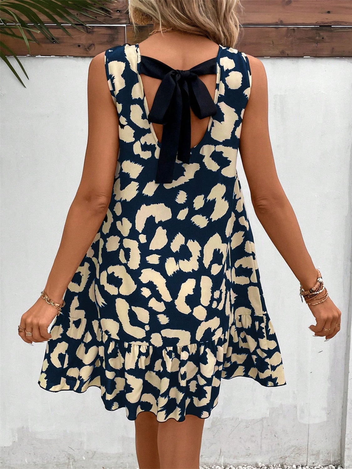 Tied Leopard Round Neck Tank Dress-TOPS / DRESSES-[Adult]-[Female]-2022 Online Blue Zone Planet