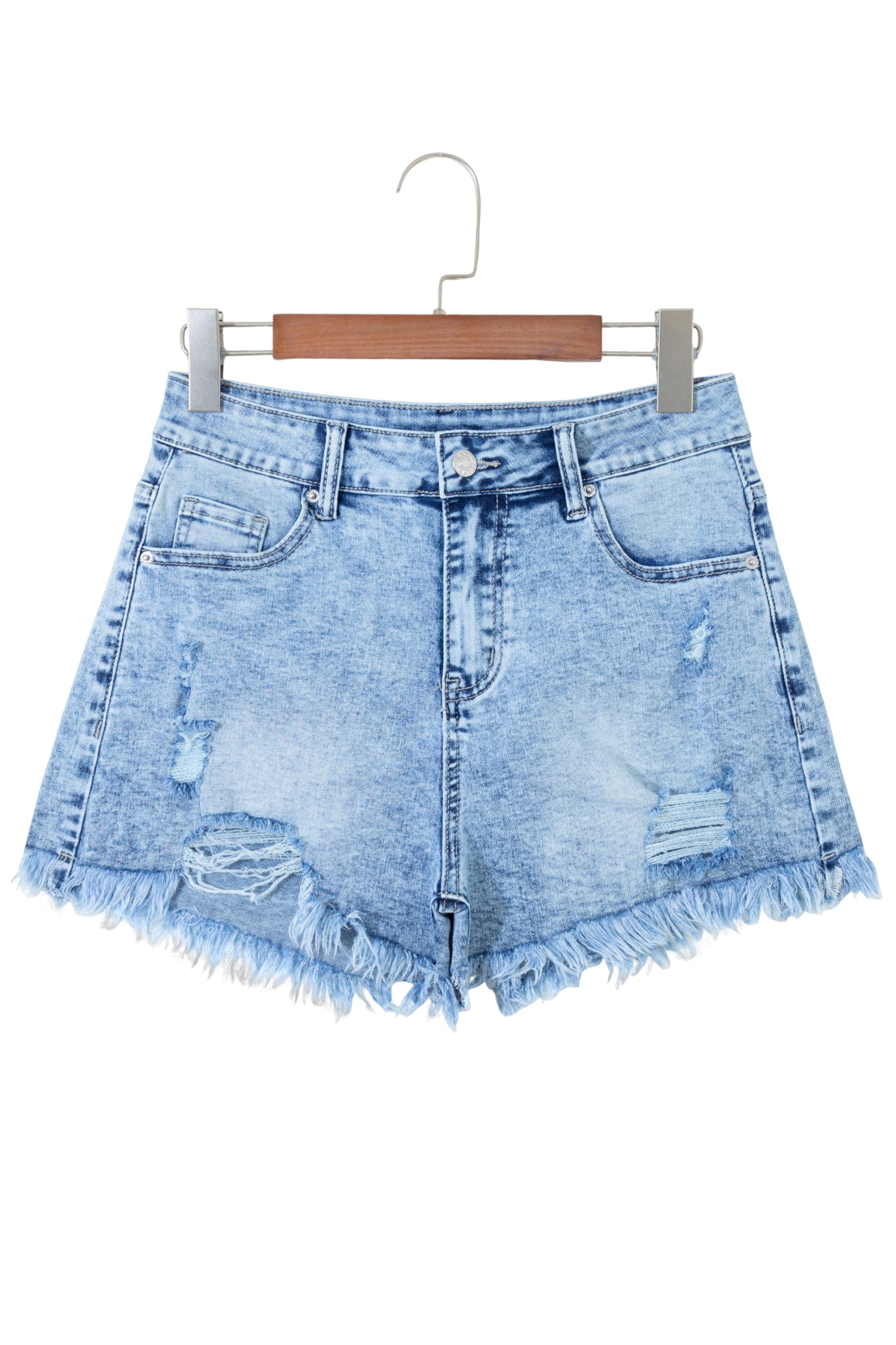 Beau Blue Distressed Acid Wash Denim Hot Shorts-Bottoms/Denim Shorts-[Adult]-[Female]-2022 Online Blue Zone Planet