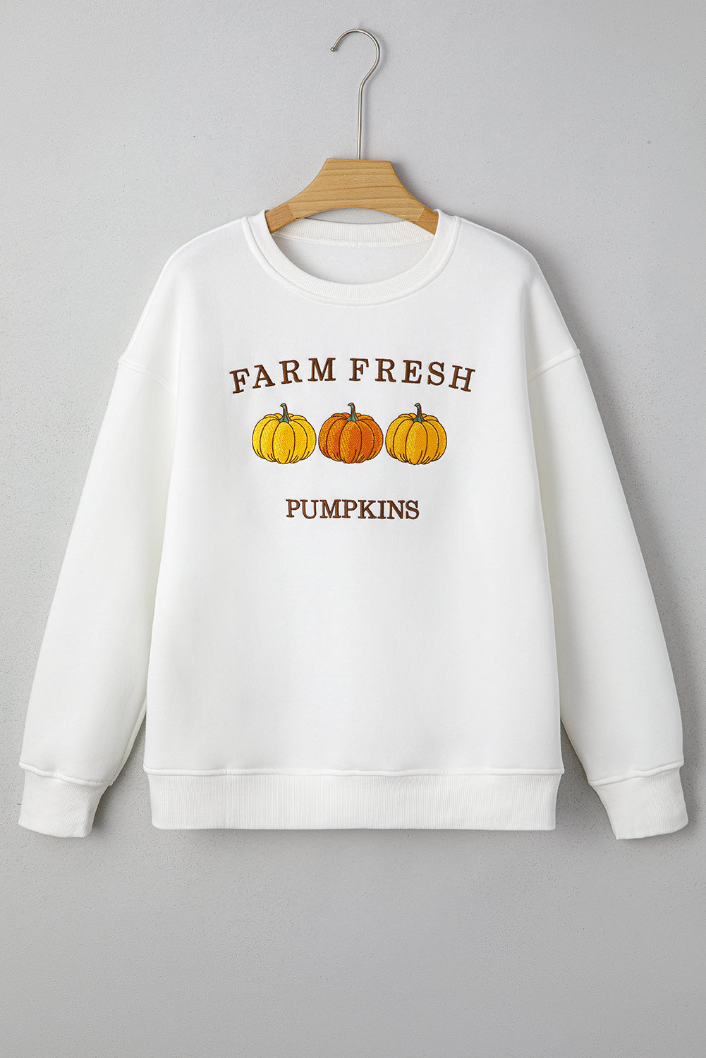 White Farm Fresh Pumpkins Embroidered Graphic Thanksgiving Holiday Sweatshirt-Tops/Sweatshirts & Hoodies-[Adult]-[Female]-2022 Online Blue Zone Planet