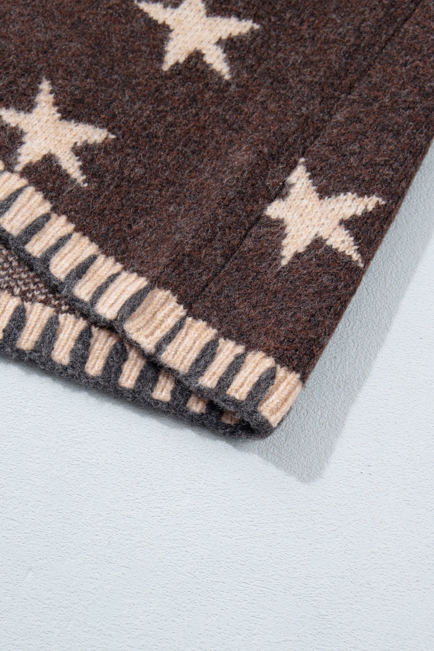 Brown Stars Pattern Colorblock Long Sleeve Shift Cardigan-Sweaters & Cardigans/Cardigans-[Adult]-[Female]-2022 Online Blue Zone Planet