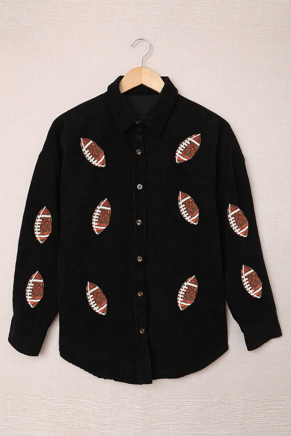 Zone Planet | Sequin Football Button Up Long Sleeve Jacket - Blue Zone Planet Zone Planet | Sequin Football Button Up Long Sleeve Jacket - Blue Zone Planet