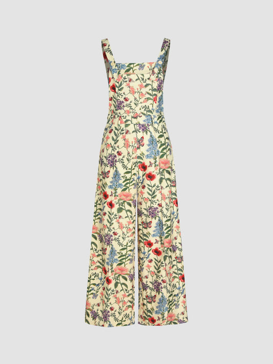 Floral Wide Leg Overalls-TOPS / DRESSES-[Adult]-[Female]-Light Yellow-S-2022 Online Blue Zone Planet