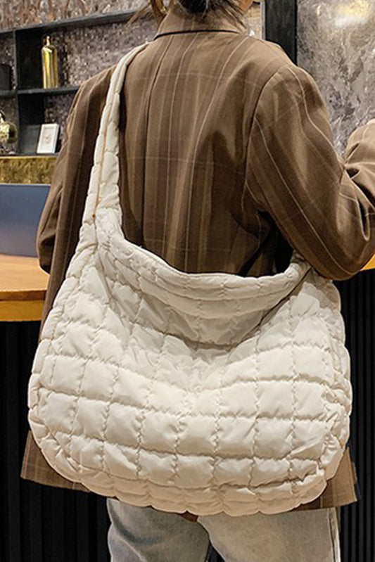 White Quilted Zipper Large Shoulder Bag-Shoes & Bags/Shoulder Bags-[Adult]-[Female]-White-ONE SIZE-2022 Online Blue Zone Planet