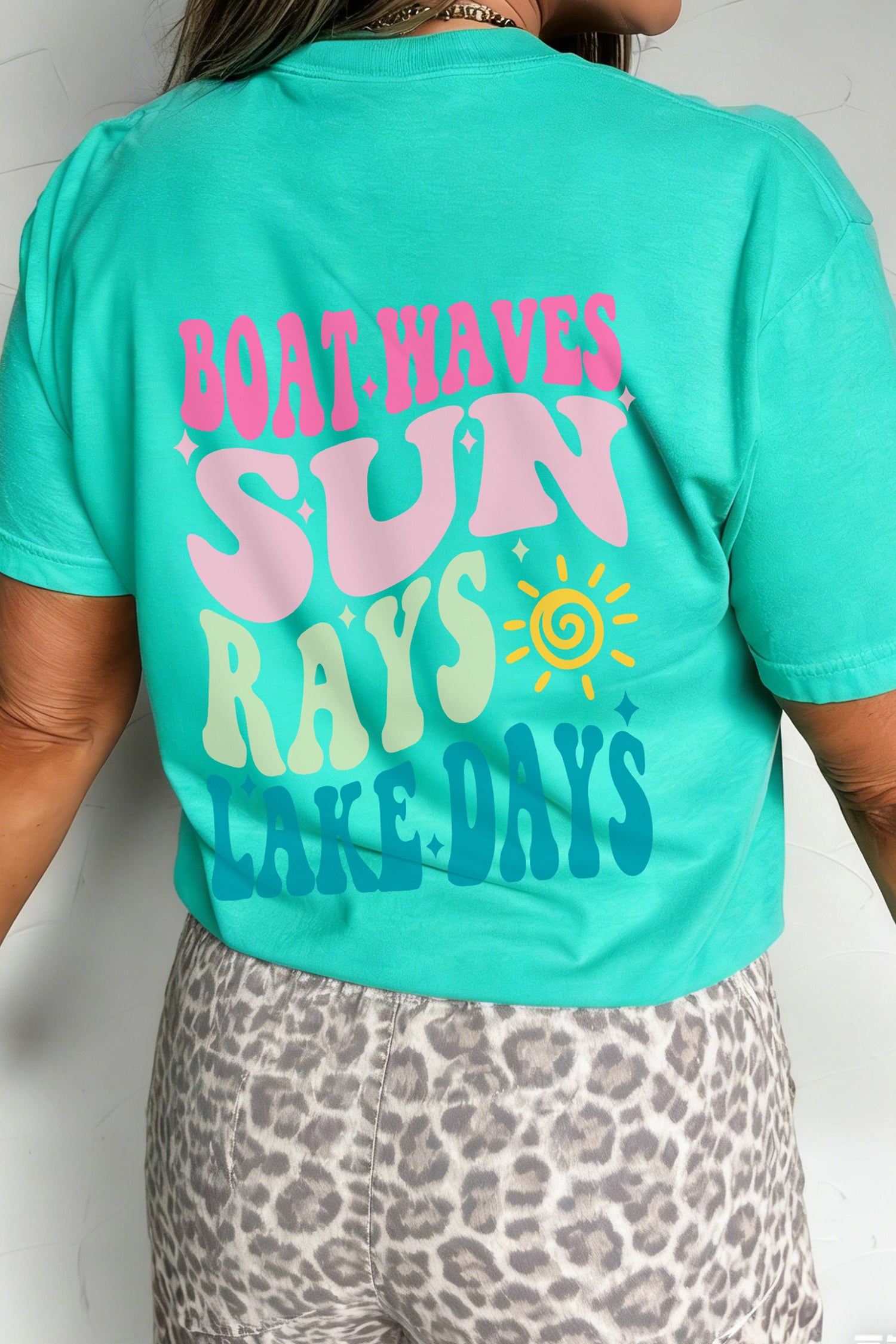 Mint Green LAKE DAYS Double Side Printed Vacation T Shirt-Graphic/Graphic Tees-[Adult]-[Female]-2022 Online Blue Zone Planet