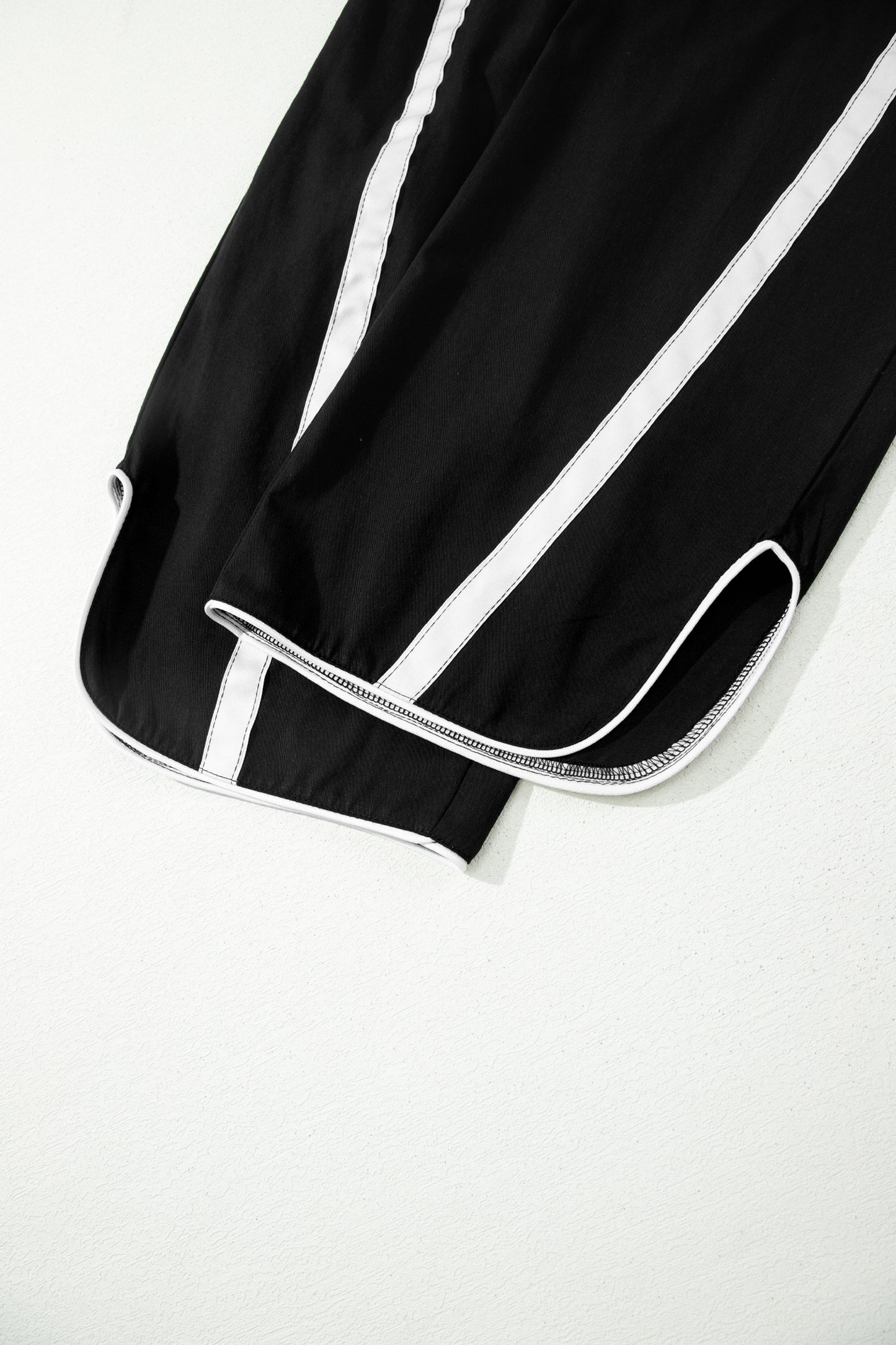 Black Contrast Striped Smocked Waist Drawstring Cropped Casual Pants-Bottoms/Pants & Culotte-[Adult]-[Female]-2022 Online Blue Zone Planet