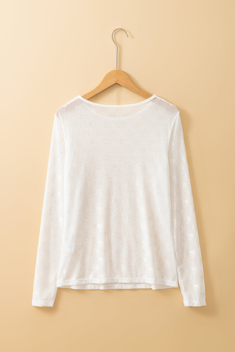 White Mesh Bow Pattern Long Sleeve Top-Tops/Long Sleeve Tops-[Adult]-[Female]-2022 Online Blue Zone Planet