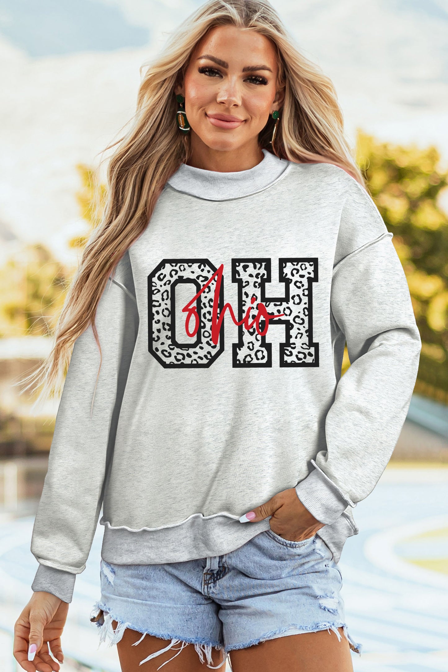 Light Grey OHIO Double Side Printed Mock Neck Reversible Sweatshirt-Graphic/Graphic Sweatshirts-[Adult]-[Female]-2022 Online Blue Zone Planet