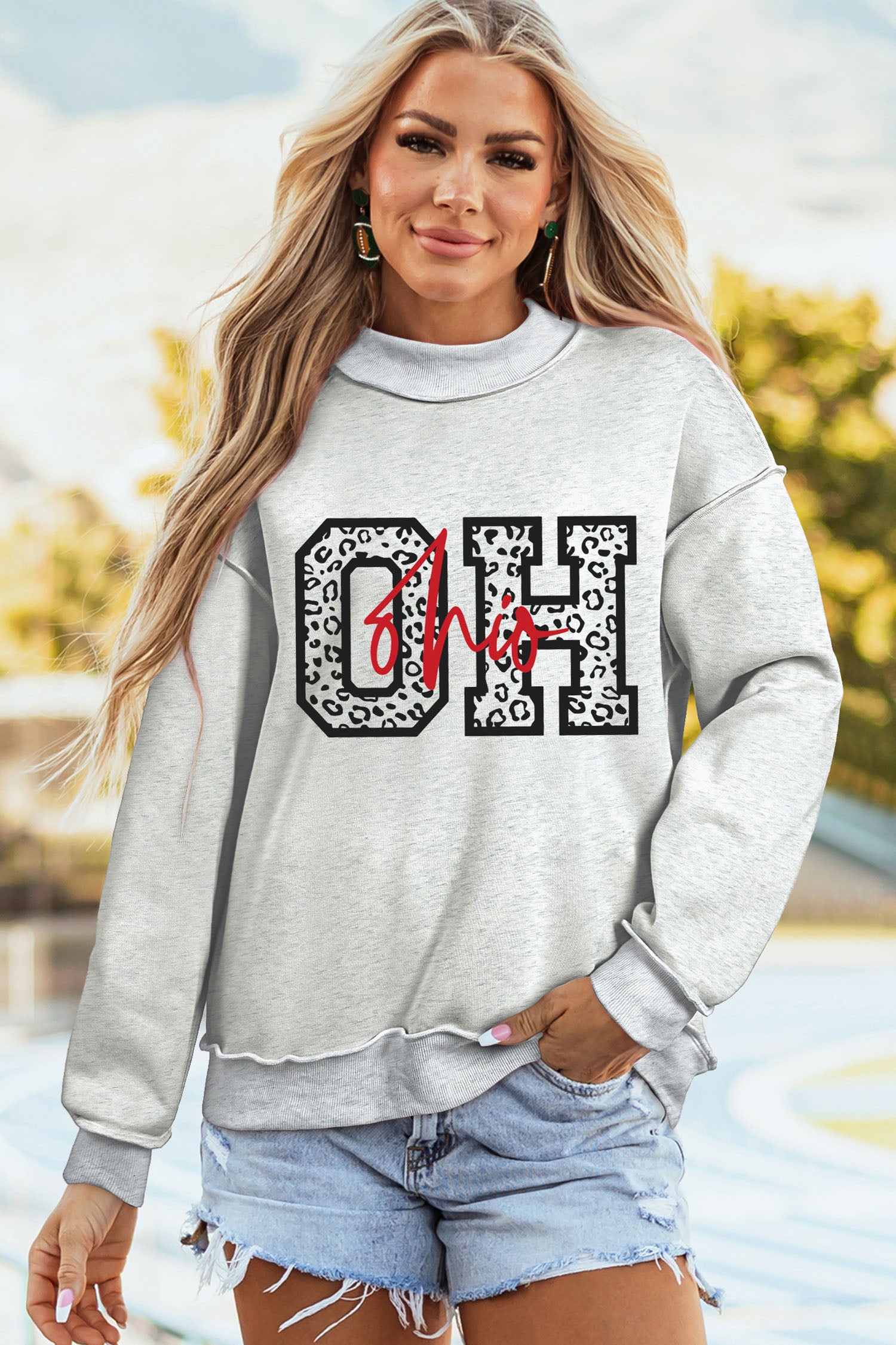 Light Grey OHIO Double Side Printed Mock Neck Reversible Sweatshirt-Graphic/Graphic Sweatshirts-[Adult]-[Female]-2022 Online Blue Zone Planet