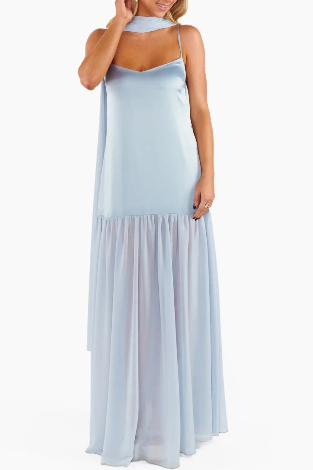 cami strap maxi dress Meesha Cami Strap Scarf Maxi Dress Blue