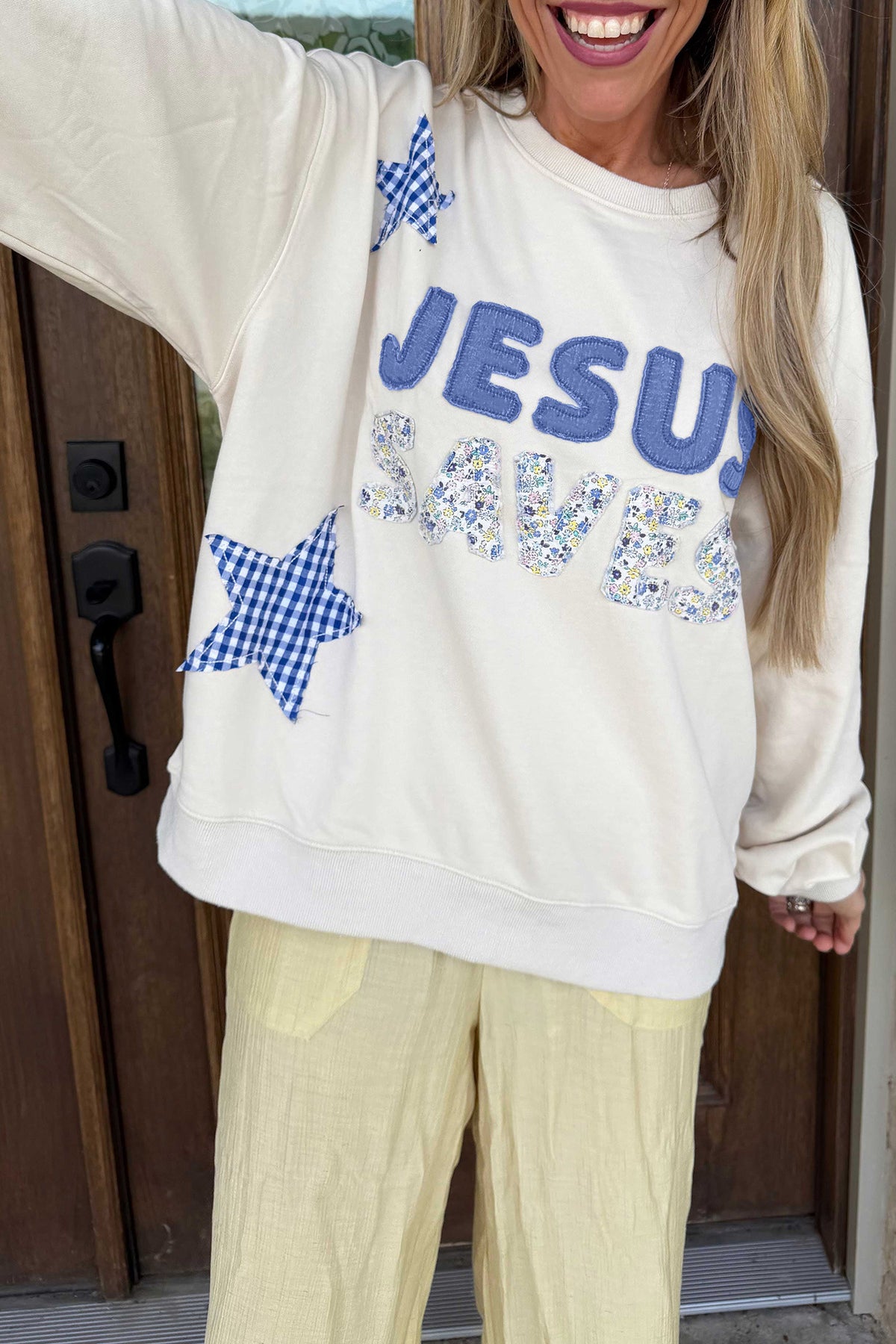 Coffee Patchwork Stars Plaid Unique Floral Letters Baggy Sweatshirt