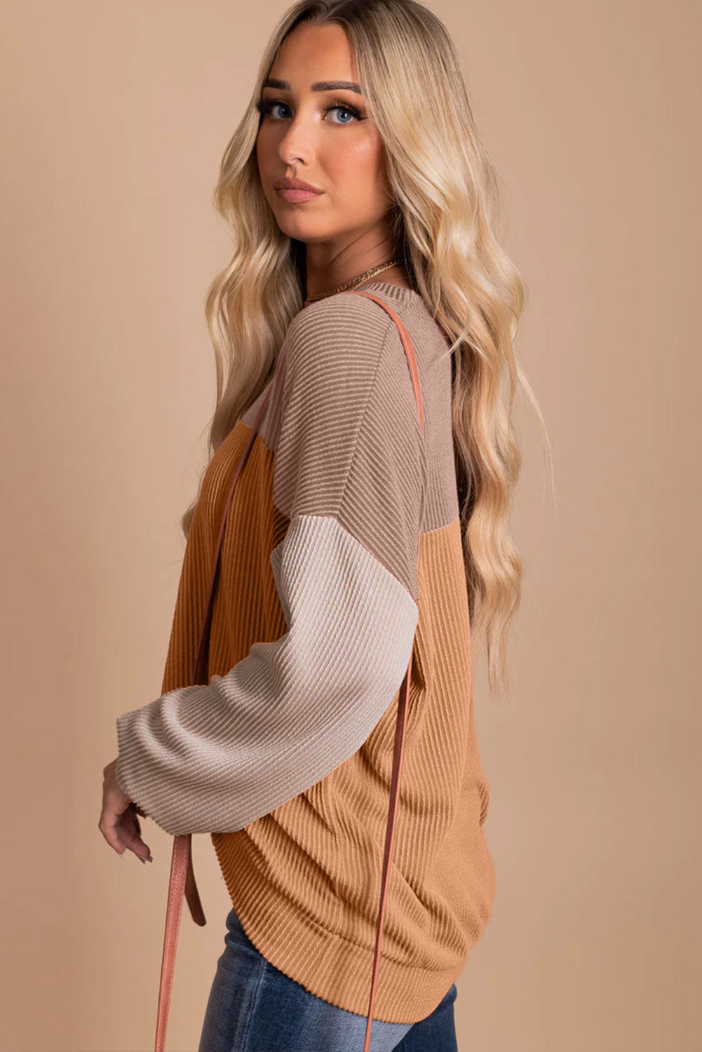 Green Color Block Long Sleeve Ribbed Loose Top-Sale (50% OFF)/30% OFF-[Adult]-[Female]-2022 Online Blue Zone Planet