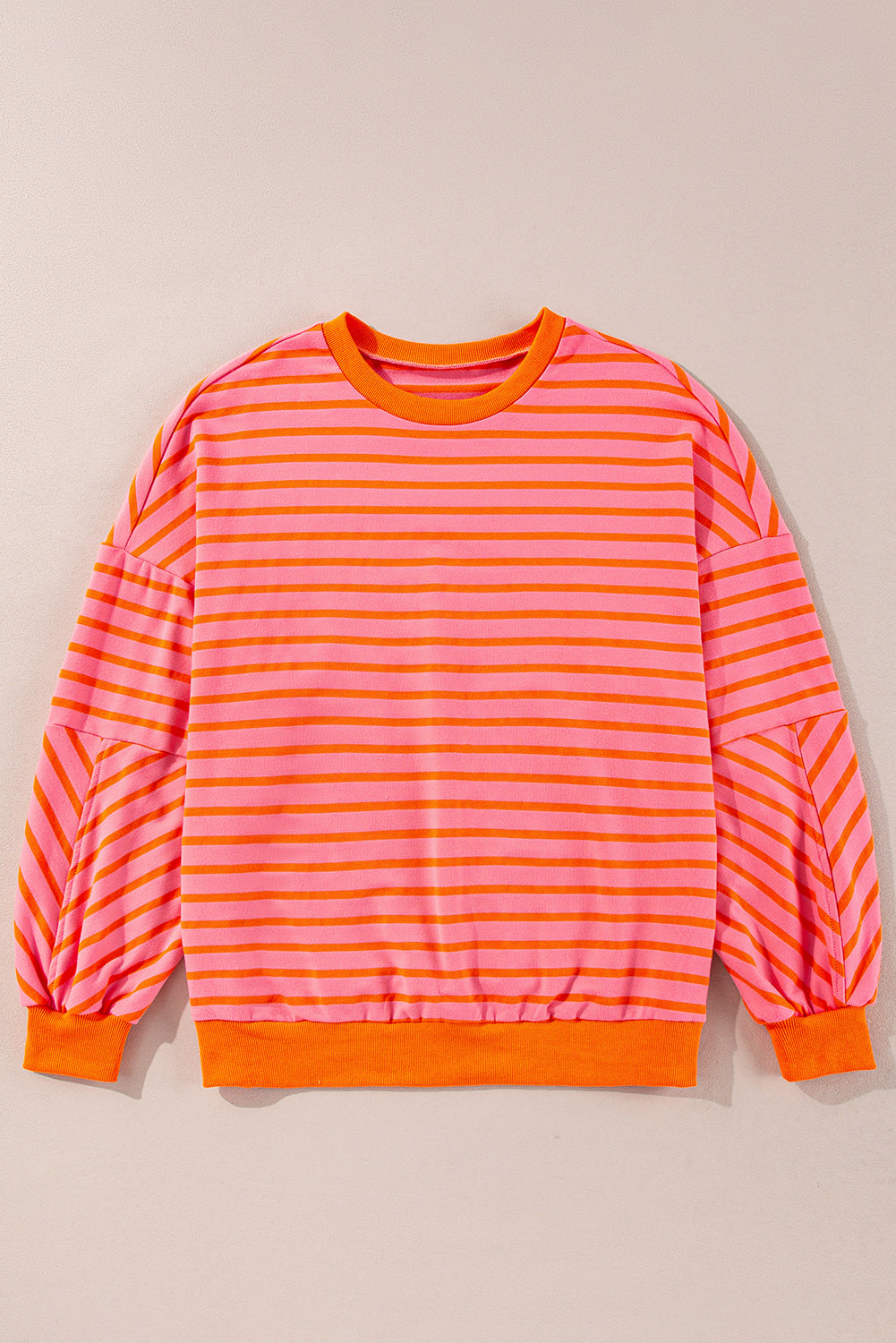 Blue Zone Planet | Orange Stripe Drop Shoulder Crew Neck Loose Sweatshirt-TOPS / DRESSES-[Adult]-[Female]-2022 Online Blue Zone Planet