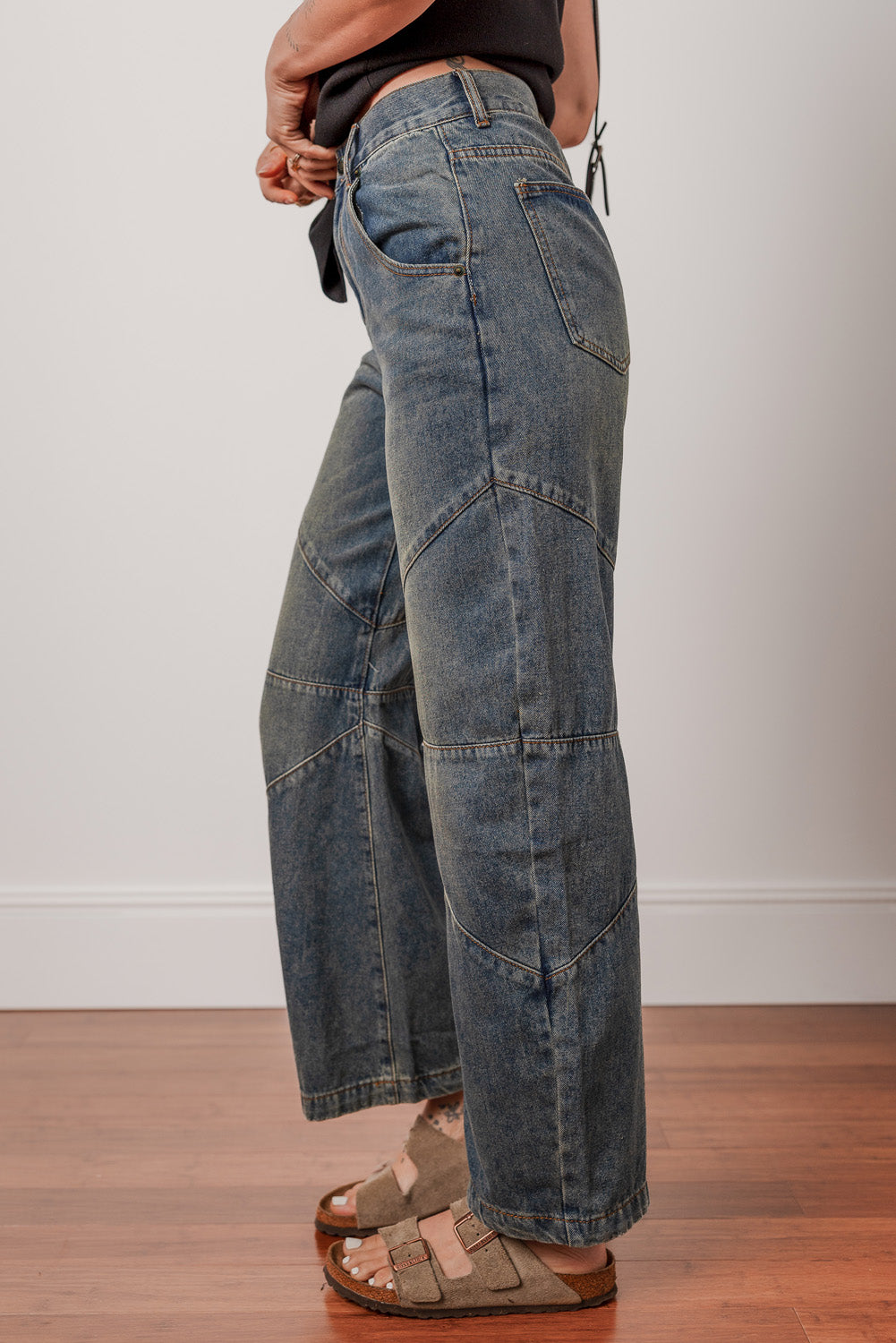 Sail Blue Exposed Stitching Loose Straight High Waist Jeans-Bottoms/Jeans-[Adult]-[Female]-2022 Online Blue Zone Planet