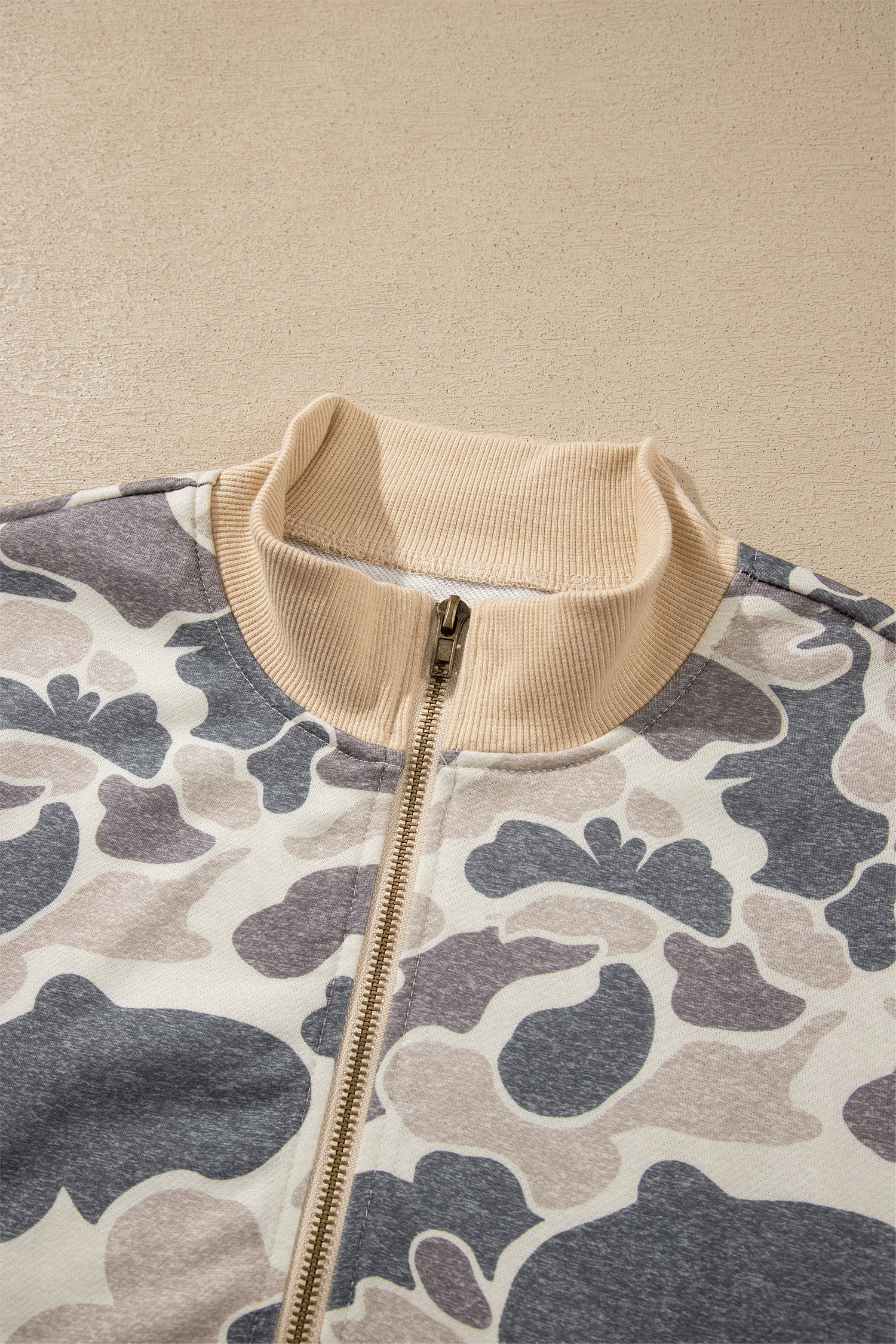Multicolour Camouflage Print Color Block Trim Zip Bomber Sweatshirt-Tops/Sweatshirts & Hoodies-[Adult]-[Female]-2022 Online Blue Zone Planet