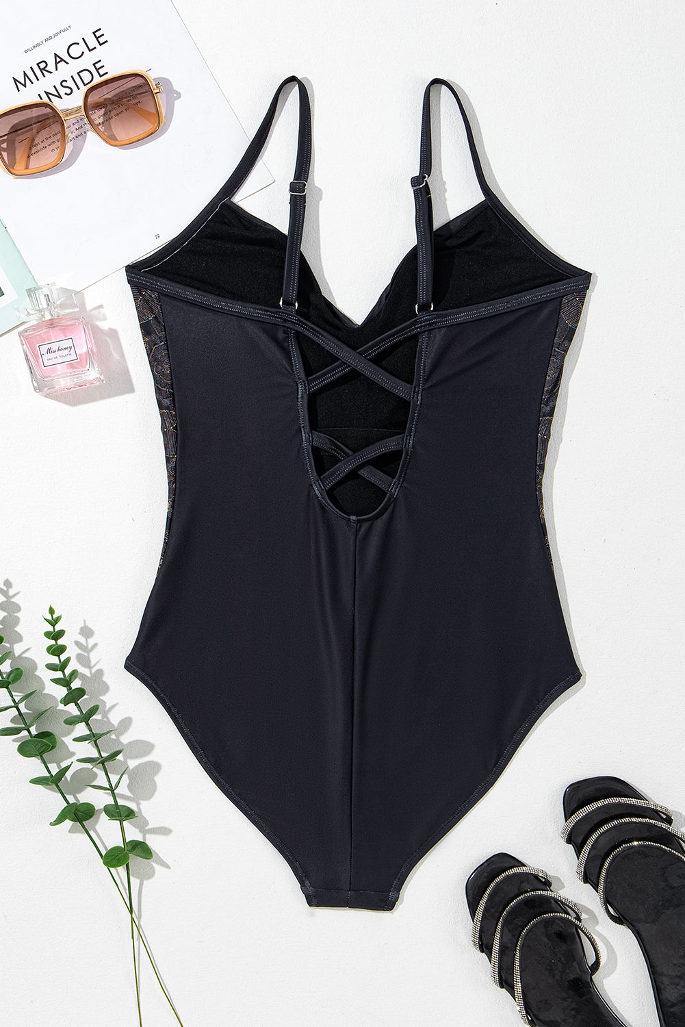 Embroidered V-Neck One-Piece Swimwear-TOPS / DRESSES-[Adult]-[Female]-2022 Online Blue Zone Planet