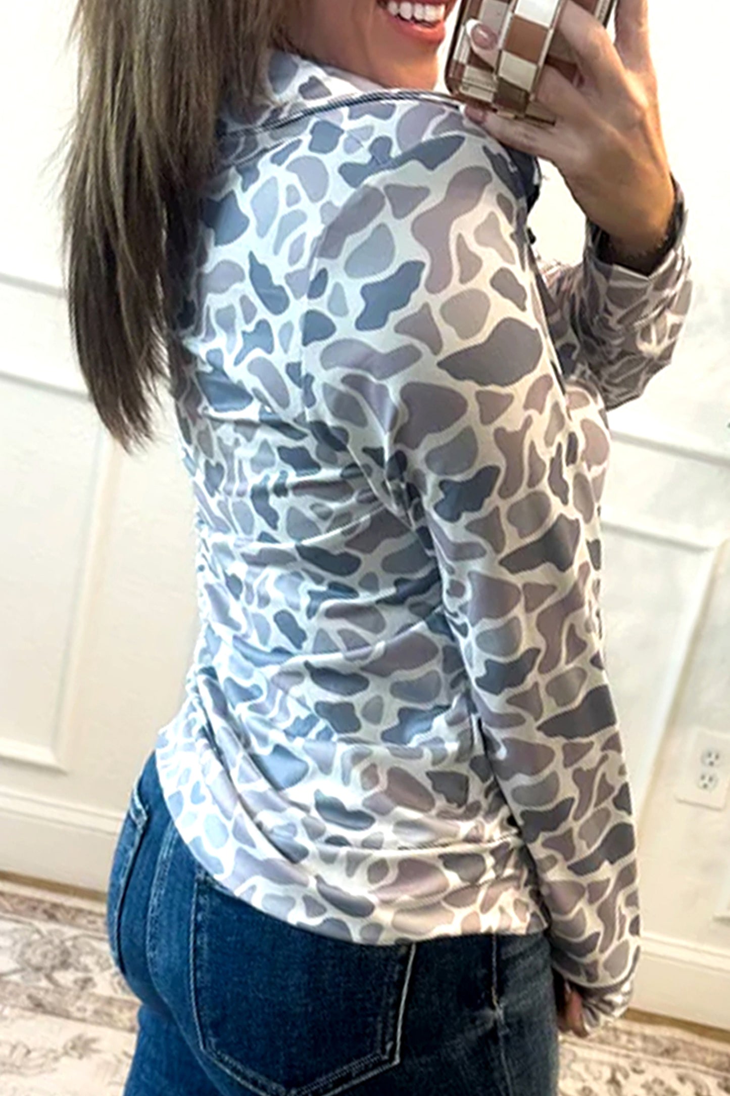 Multicolour Camouflage Print Kangaroo Pocket Zip Collar Pullover Sweatshirt-Tops/Sweatshirts & Hoodies-[Adult]-[Female]-2022 Online Blue Zone Planet