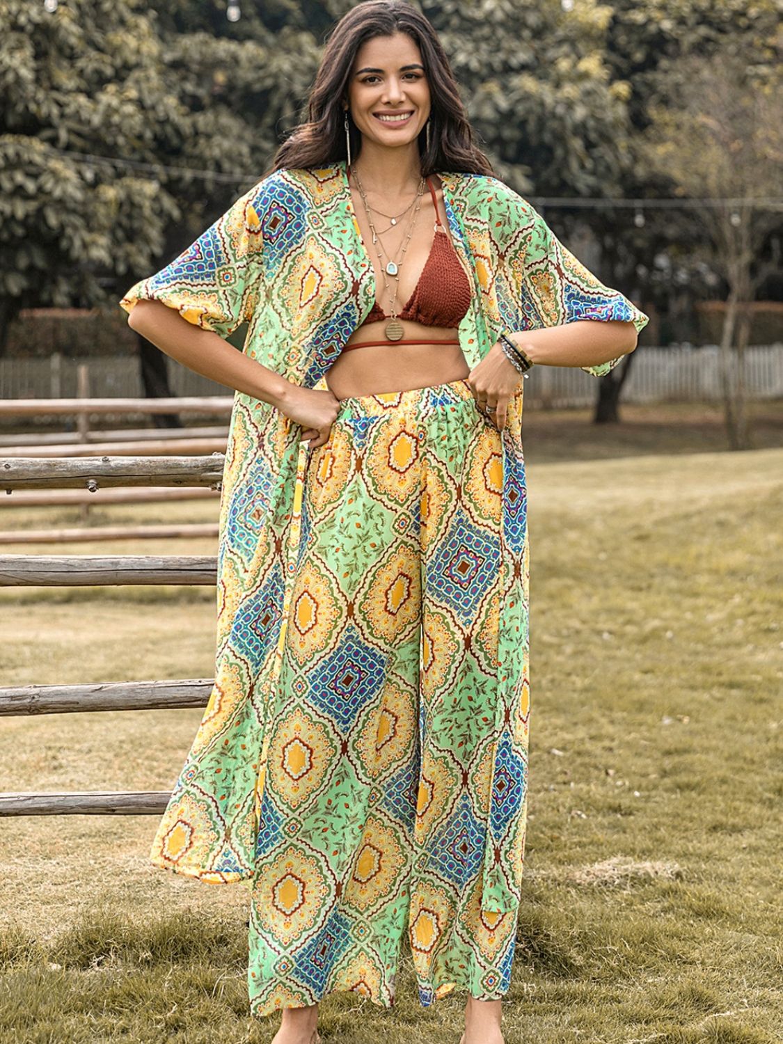 Blue Zone Planet | Printed Half Sleeve Top and Wide Leg Pants Set-TOPS / DRESSES-[Adult]-[Female]-2022 Online Blue Zone Planet