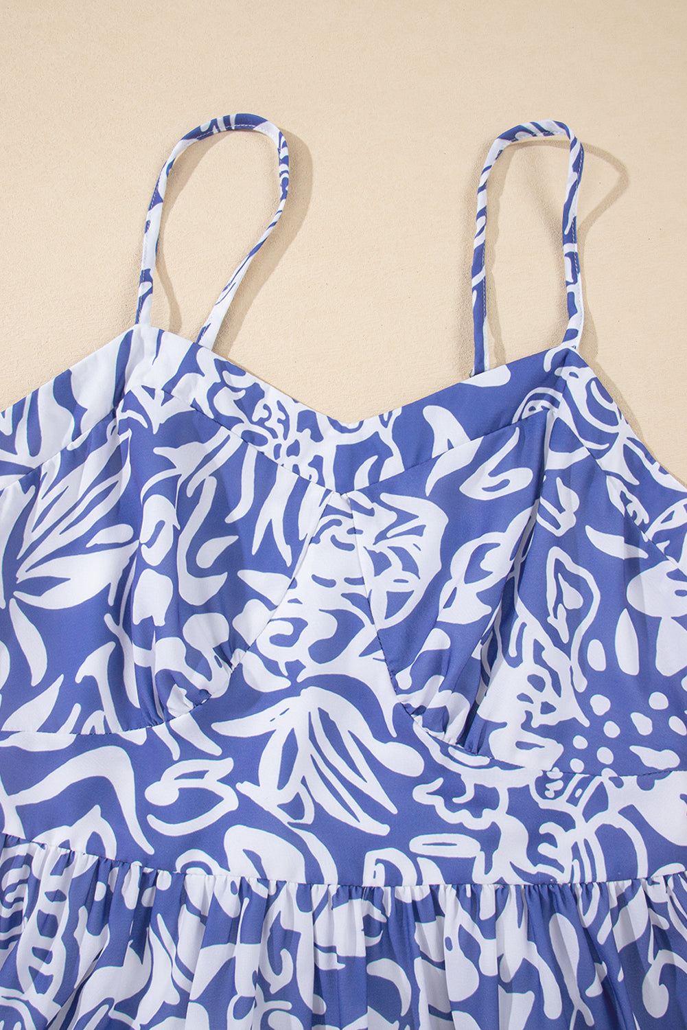 Sky Blue Floral Print Spaghetti Strap High Waist Maxi Dress-Dresses/Floral Dresses-[Adult]-[Female]-2022 Online Blue Zone Planet