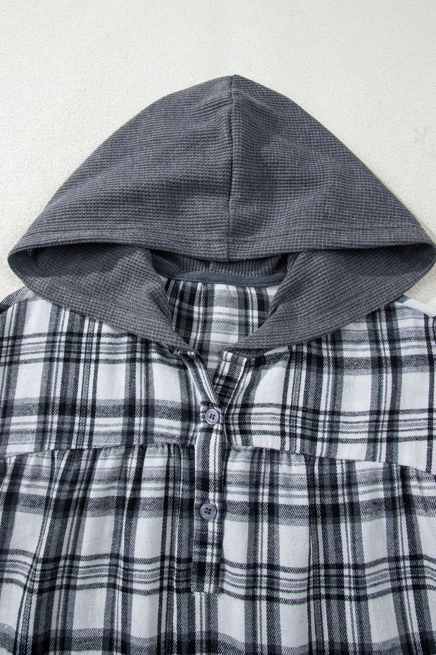 Gray Plaid Patchwork Long Sleeve Button Hooded Blouse-Tops / Dresses-[Adult]-[Female]-2022 Online Blue Zone Planet