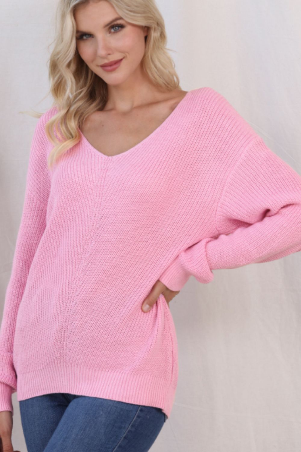 V-Neck Drop Shoulder Sweater-TOPS / DRESSES-[Adult]-[Female]-2022 Online Blue Zone Planet