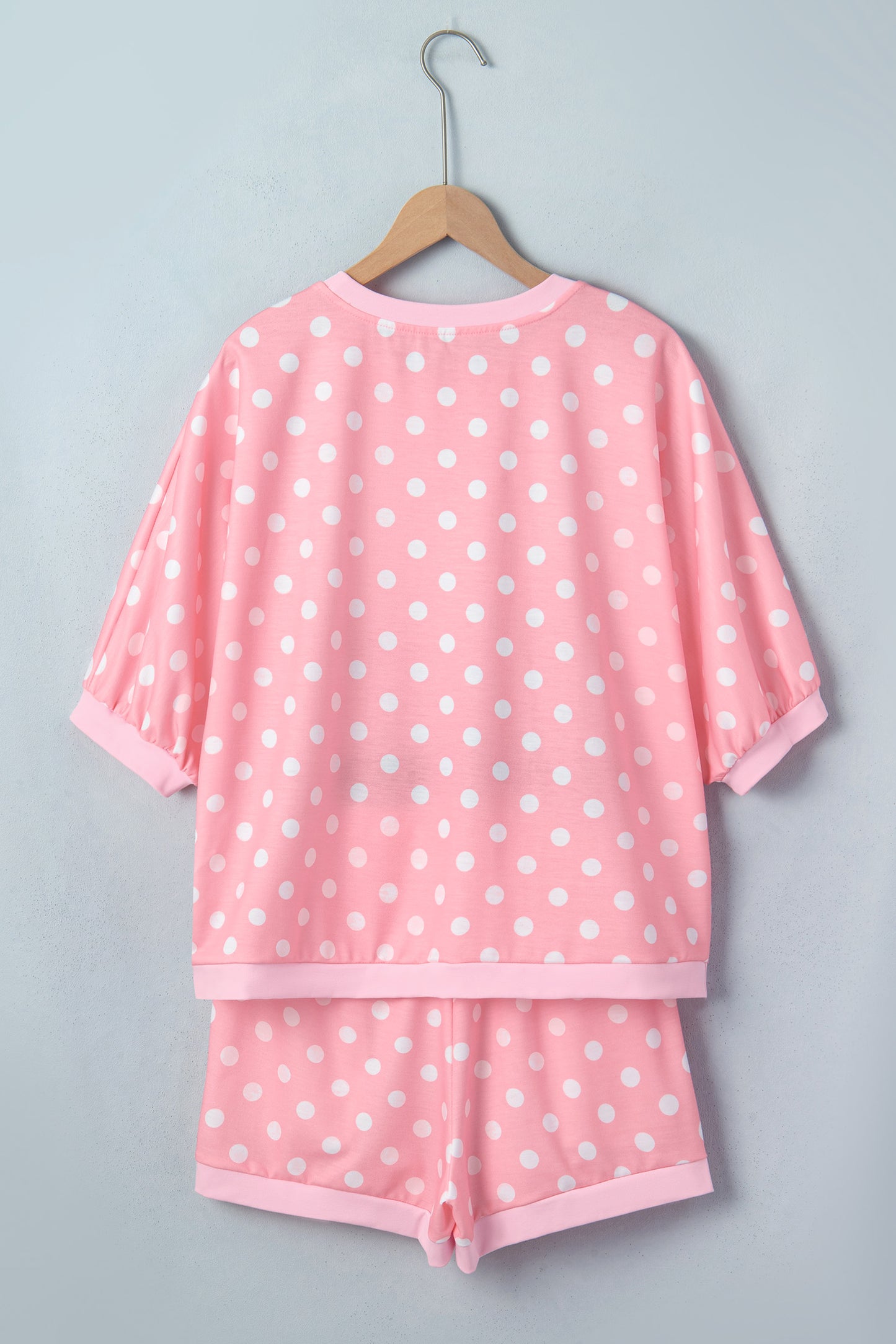 Sky Blue Polka Dot Oversized Top Drawstring Short Set-Two Piece Sets/Short Sets-[Adult]-[Female]-2022 Online Blue Zone Planet