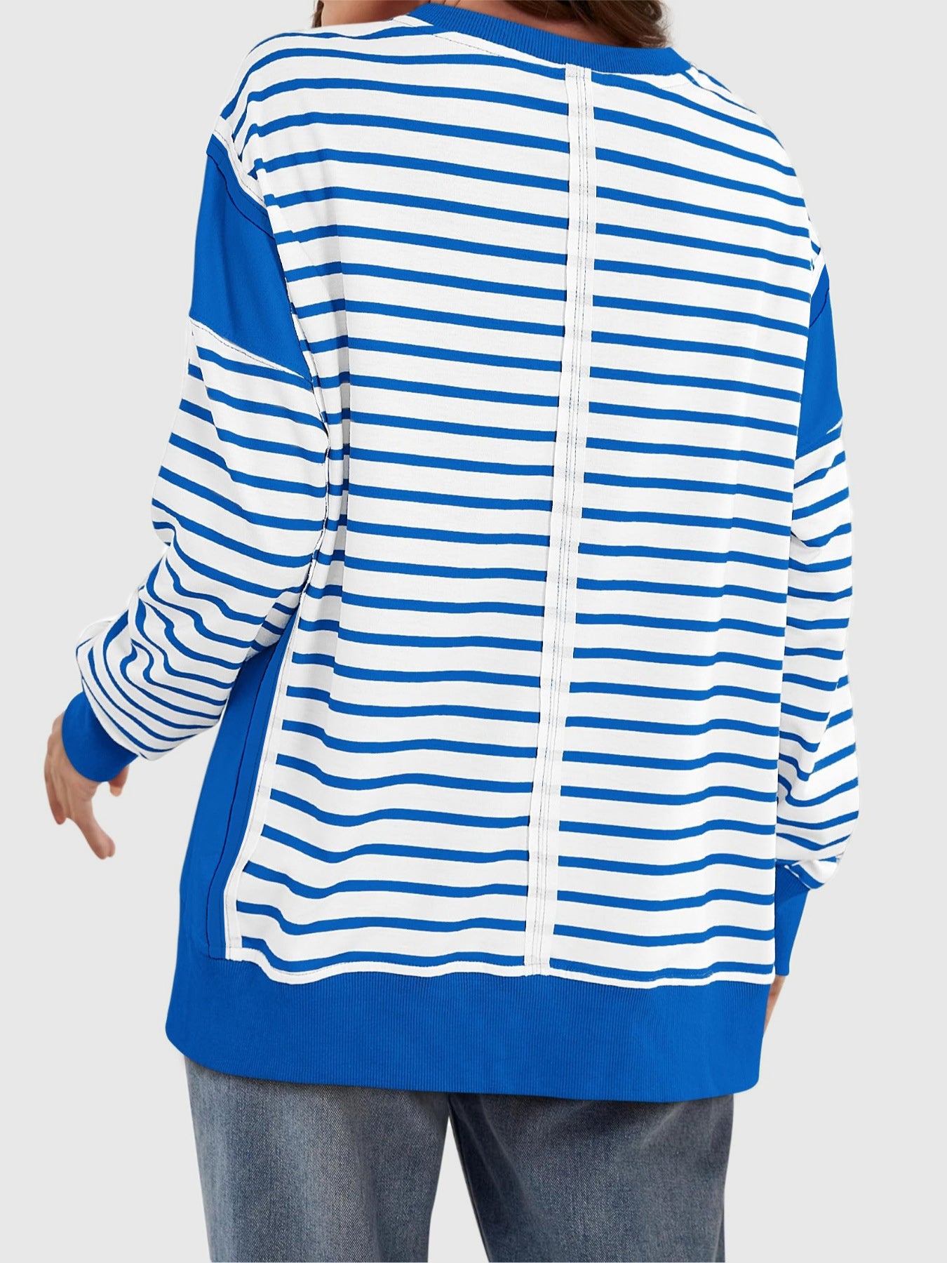 Slit Exposed Seam Striped Long Sleeve Sweatshirt-TOPS / DRESSES-[Adult]-[Female]-2022 Online Blue Zone Planet