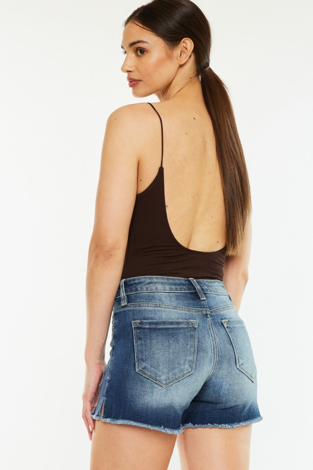 Kancan High Waist Raw Hem Denim Shorts-BOTTOMS SIZES SMALL MEDIUM LARGE-[Adult]-[Female]-2022 Online Blue Zone Planet