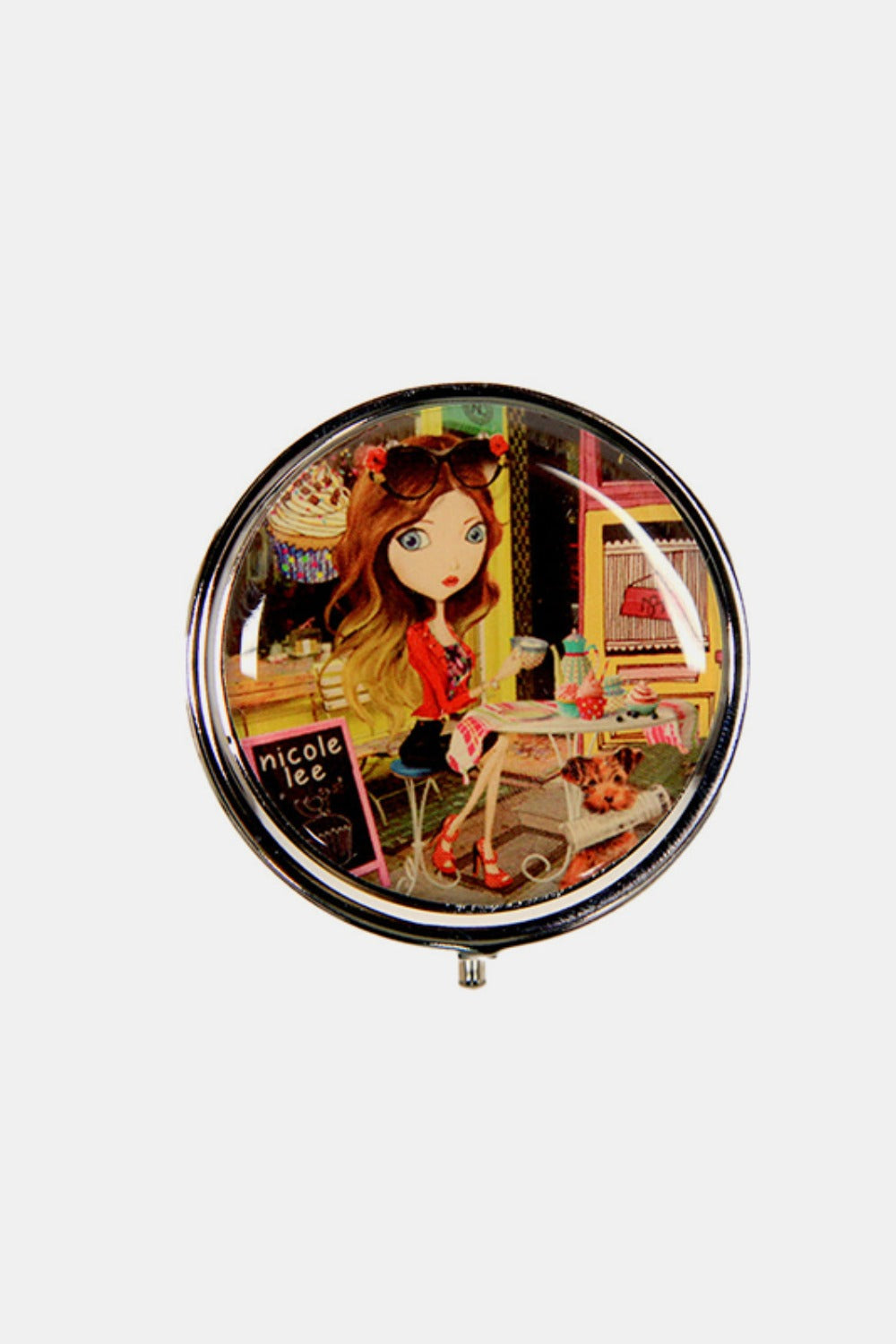 Nicole Lee USA Print Metallic Circular Small Pill Case-PILL CASES-[Adult]-[Female]-Cupcake Girl-One Size-2022 Online Blue Zone Planet