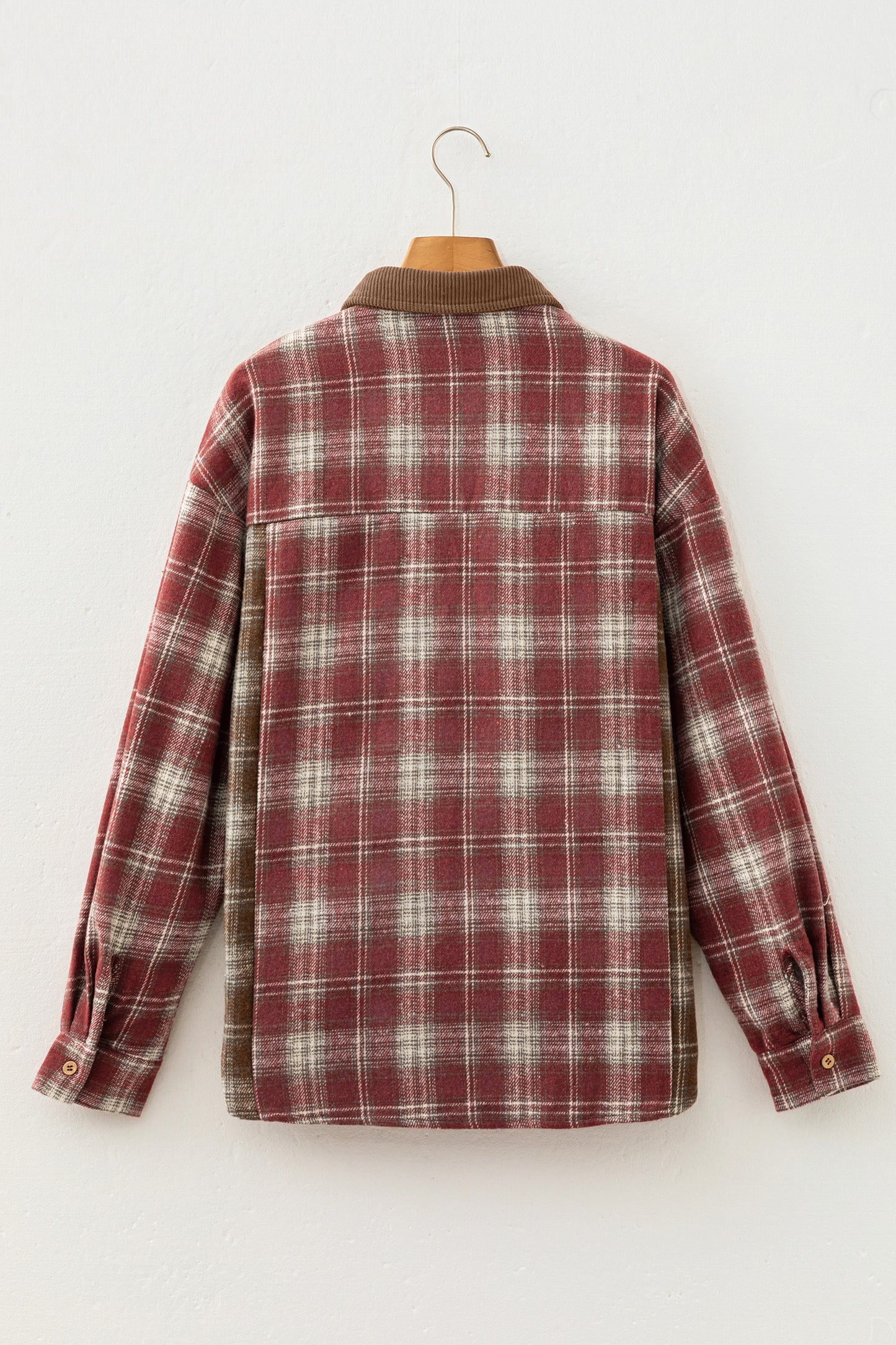 Red Contrast Plaid Long Sleeve Button Down Shirt-Tops/Blouses & Shirts-[Adult]-[Female]-2022 Online Blue Zone Planet