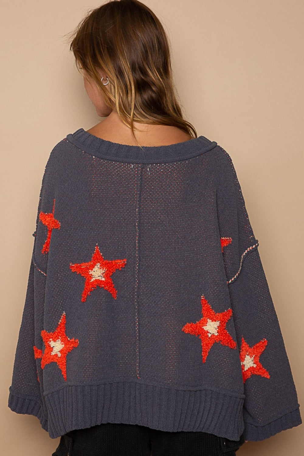 Blue Zone Planet | POL Long Sleeve Star Patch Sweater-TOPS / DRESSES-[Adult]-[Female]-2022 Online Blue Zone Planet