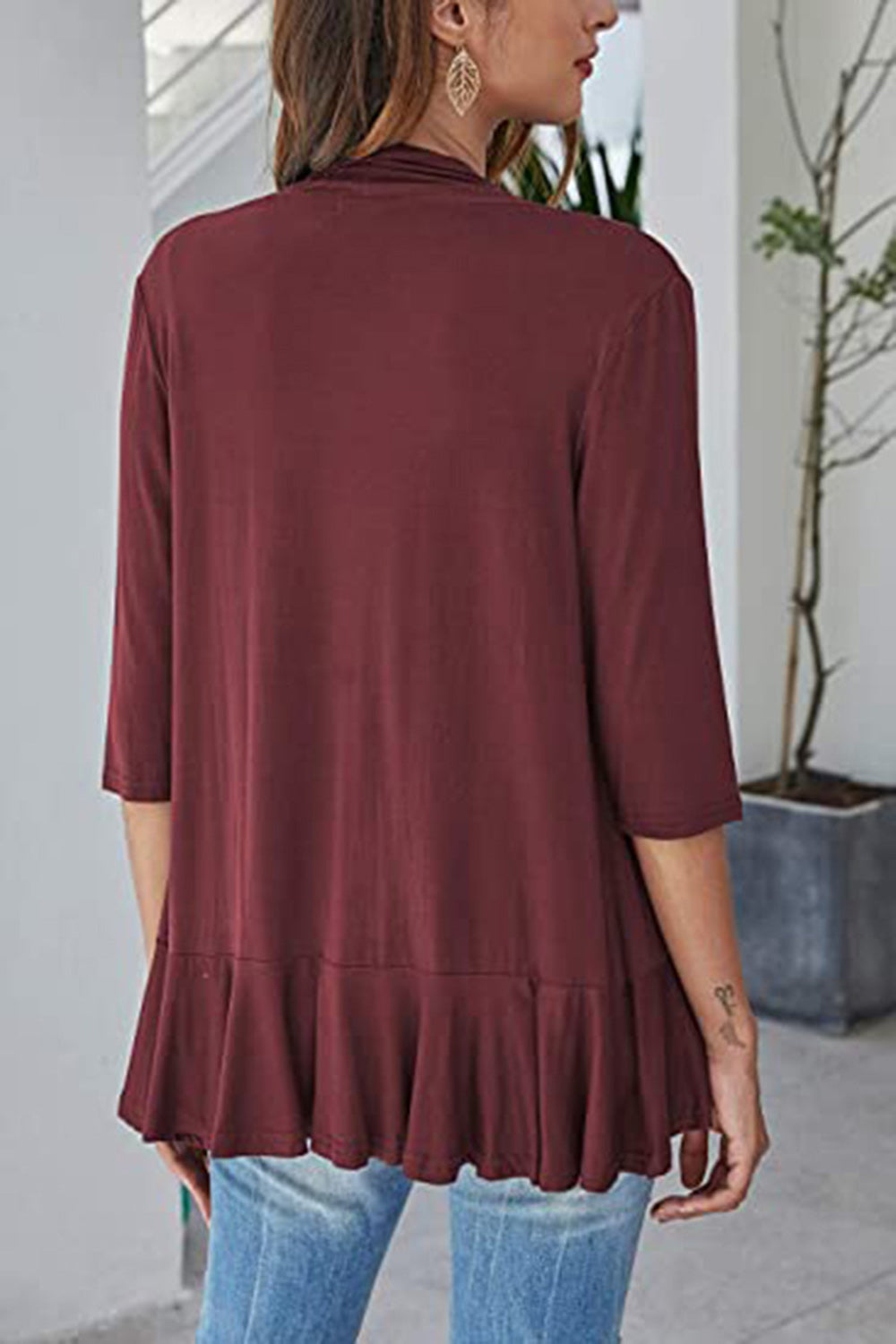 Open Front Three-Quarter Sleeve Cardigan-TOPS / DRESSES-[Adult]-[Female]-2022 Online Blue Zone Planet