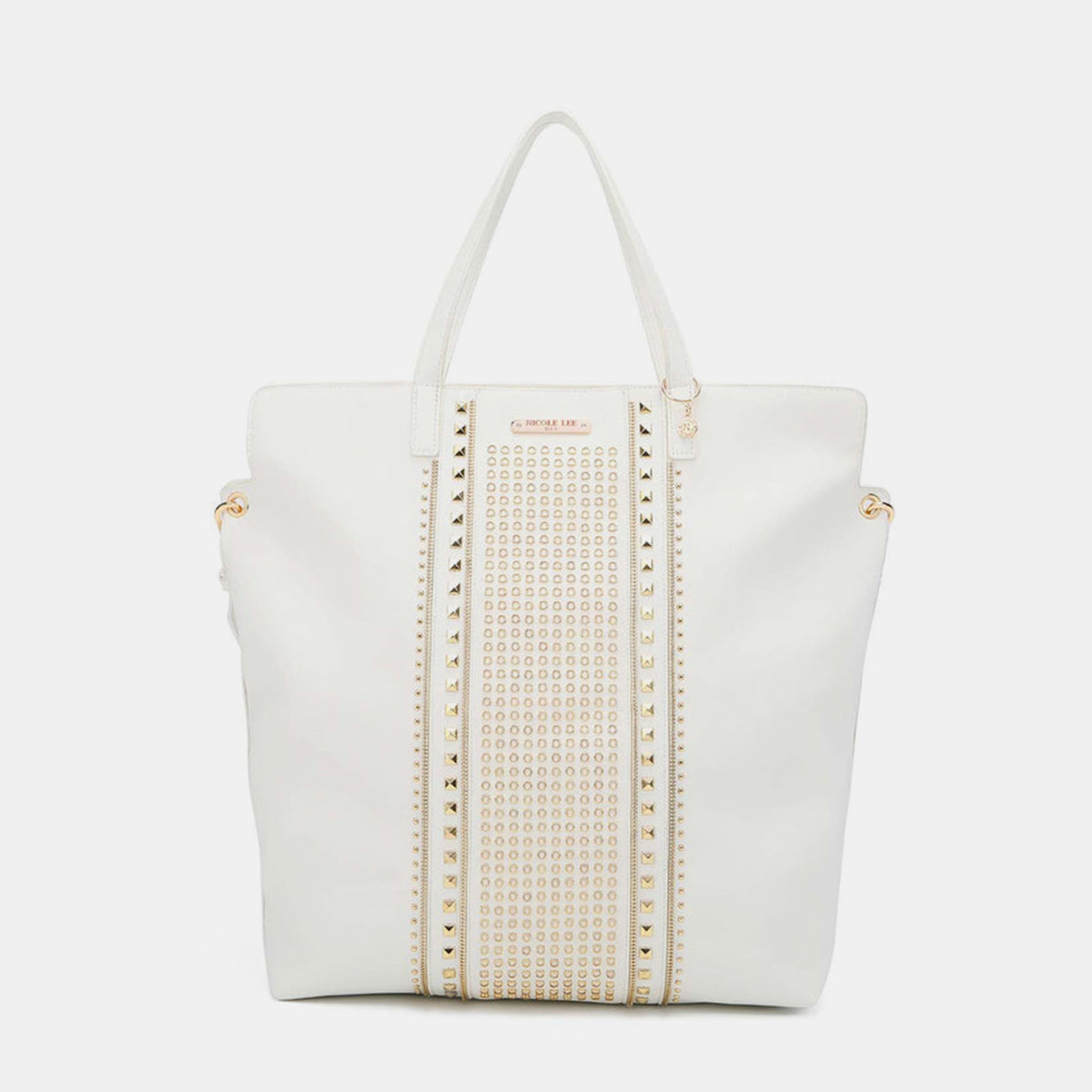 Blue Zone Planet | Nicole Lee USA Studded Large Tote Bag-TOPS / DRESSES-[Adult]-[Female]-White-One Size-2022 Online Blue Zone Planet