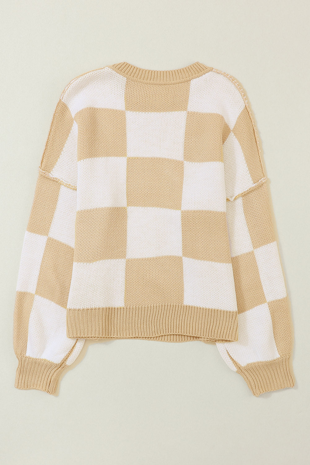 Blue Zone Planet | Pink Checked Bishop Sleeve Pullover Sweater-Sweaters-[Adult]-[Female]-2022 Online Blue Zone Planet