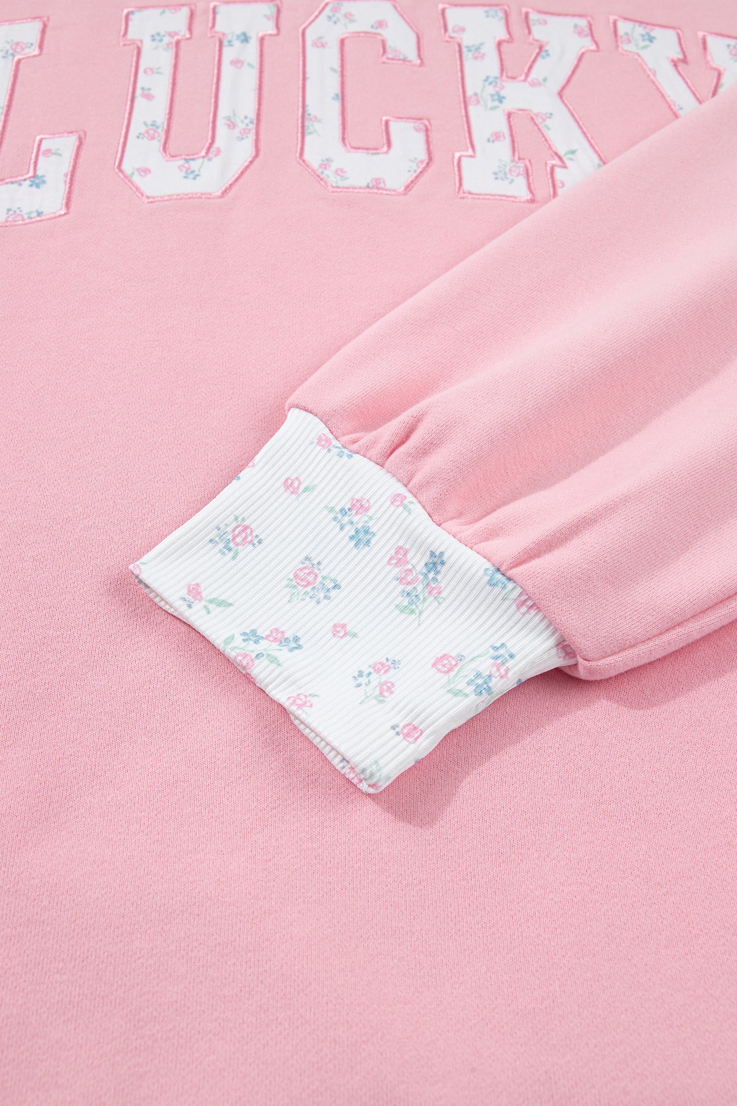 Pink High Neck Floral Patch Embroidery Long Sleeve Sweatshirt-Tops/Sweatshirts & Hoodies-[Adult]-[Female]-2022 Online Blue Zone Planet