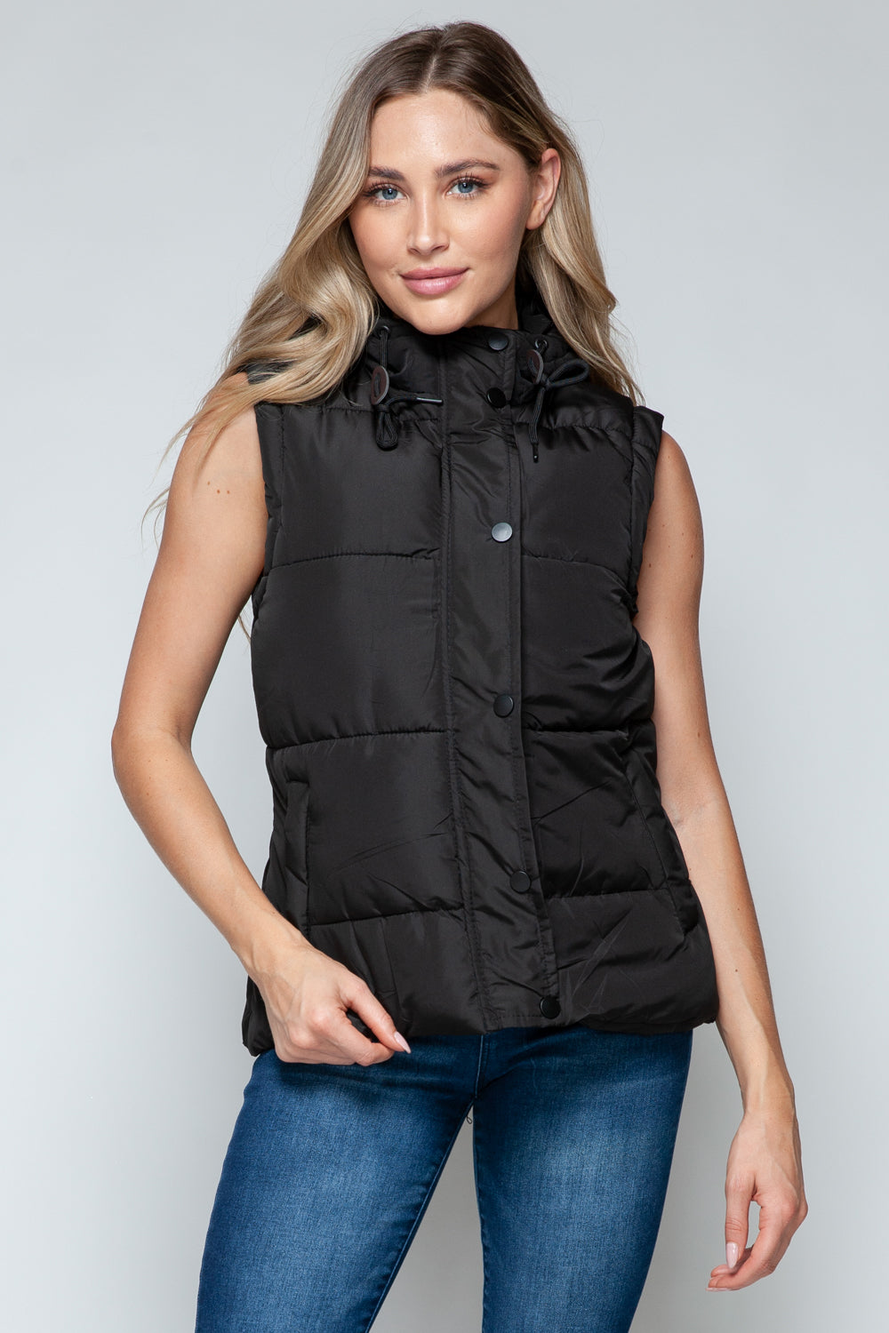 Snobbish Snap and Zip Closure Hooded Vest-TOPS / DRESSES-[Adult]-[Female]-Midnight/Black-S-2022 Online Blue Zone Planet