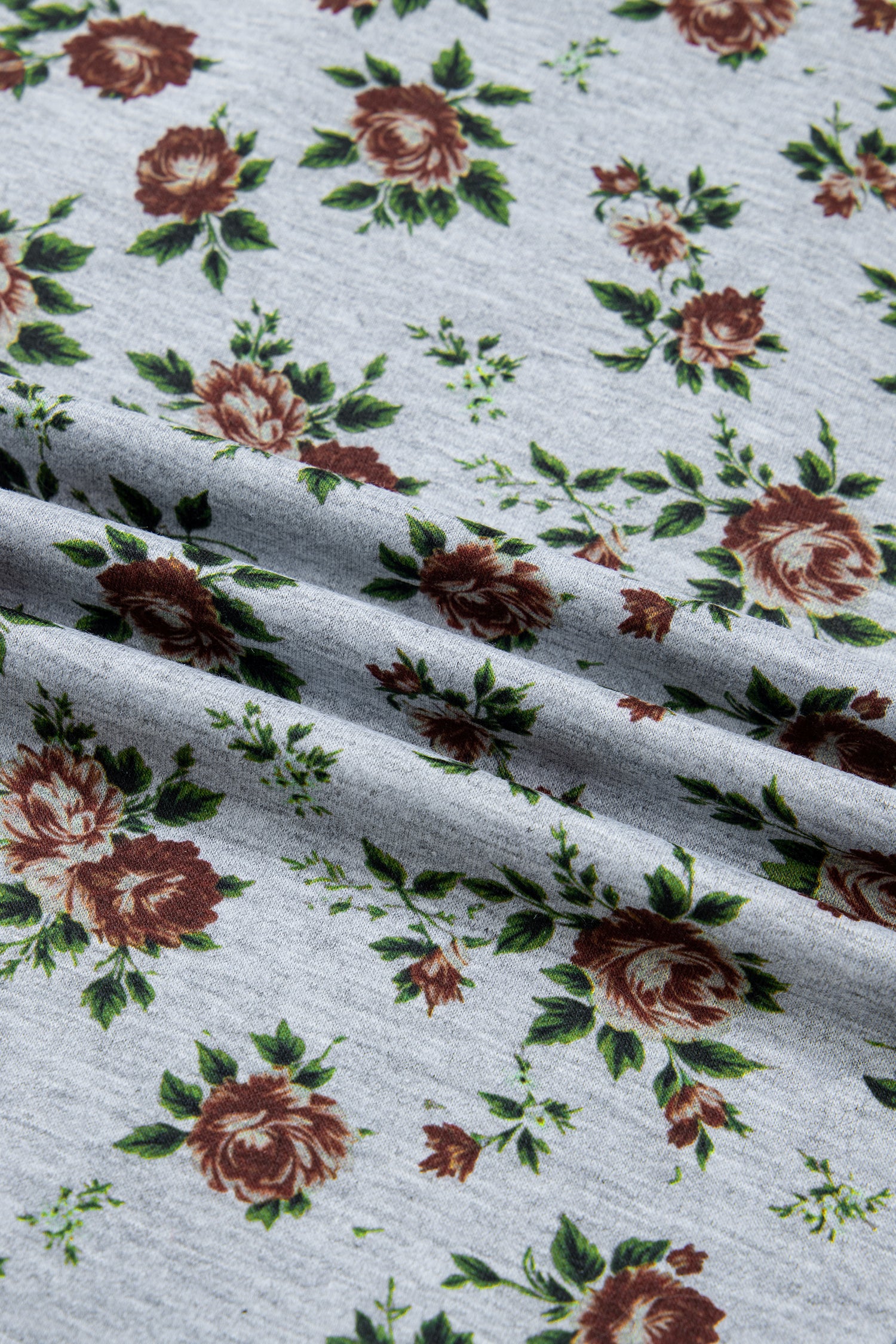 Gray Retro Floral Print Denim Patchwork Buttoned Polo Collar Top-Tops/Blouses & Shirts-[Adult]-[Female]-2022 Online Blue Zone Planet