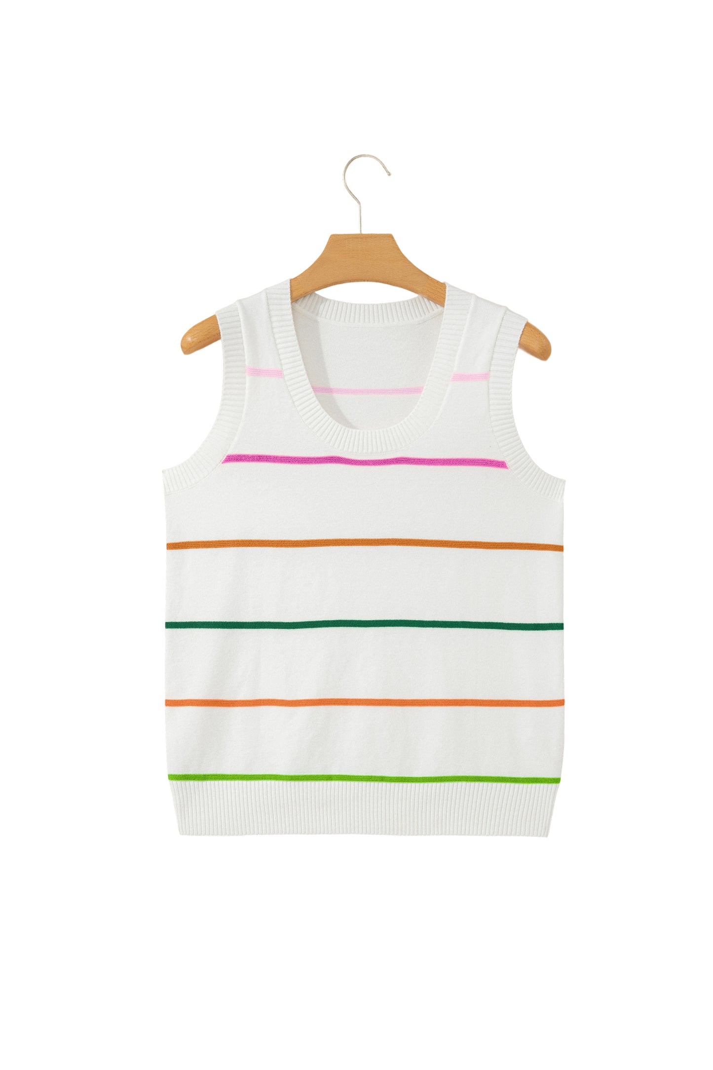 Green Stripe Round Neck Knitted Sweater Tank-TOPS / DRESSES-[Adult]-[Female]-2022 Online Blue Zone Planet