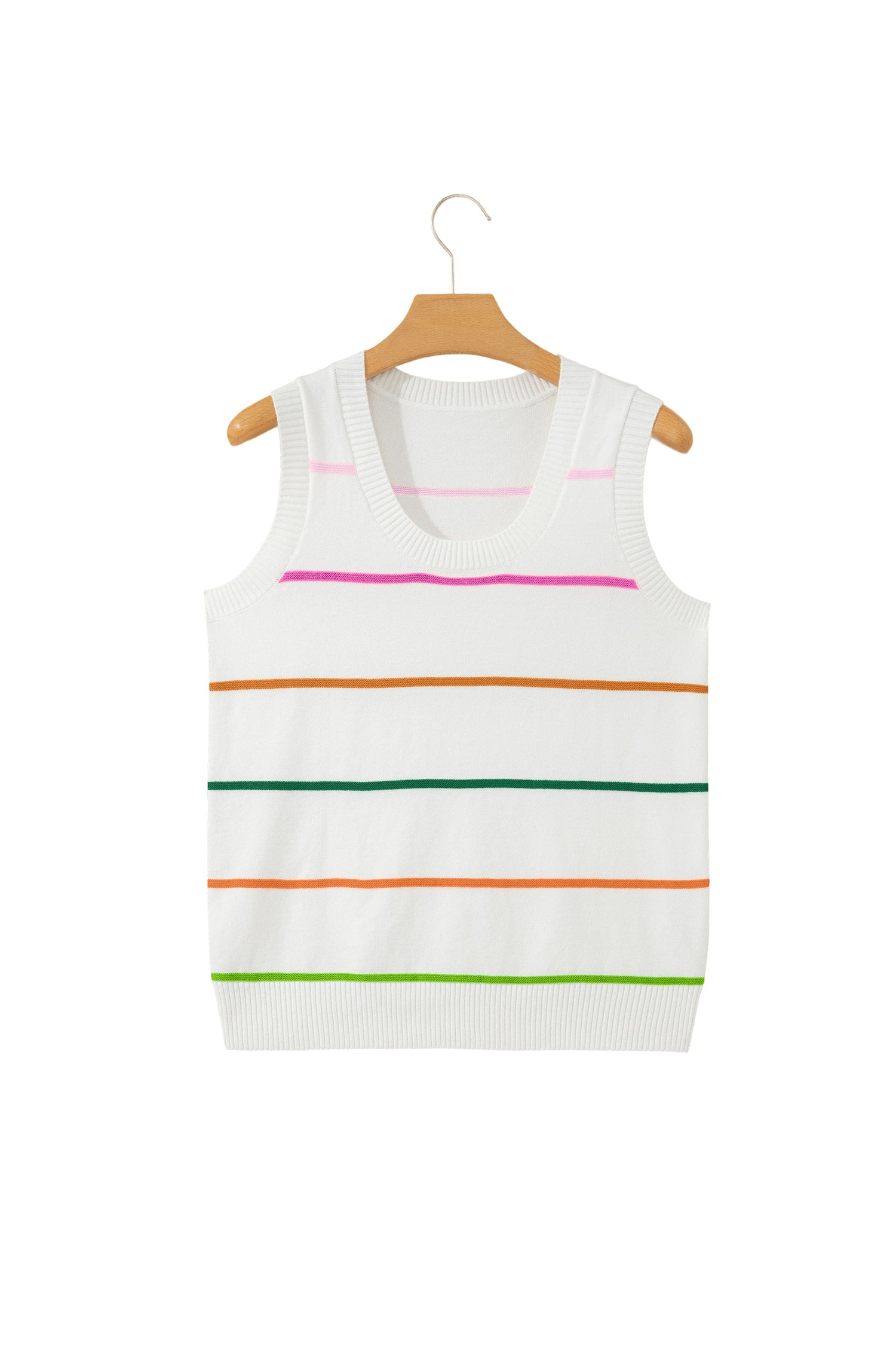 Green Stripe Round Neck Knitted Sweater Tank-TOPS / DRESSES-[Adult]-[Female]-2022 Online Blue Zone Planet