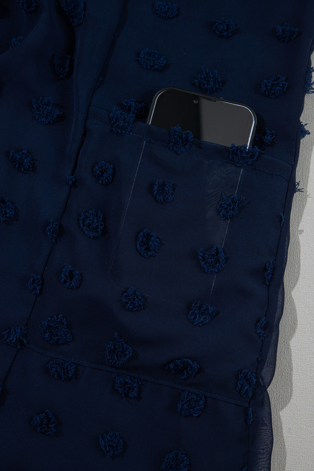 Navy Blue Dotty Textured Notched Neck Plus Ruffled Dress-TOPS / DRESSES-[Adult]-[Female]-2022 Online Blue Zone Planet