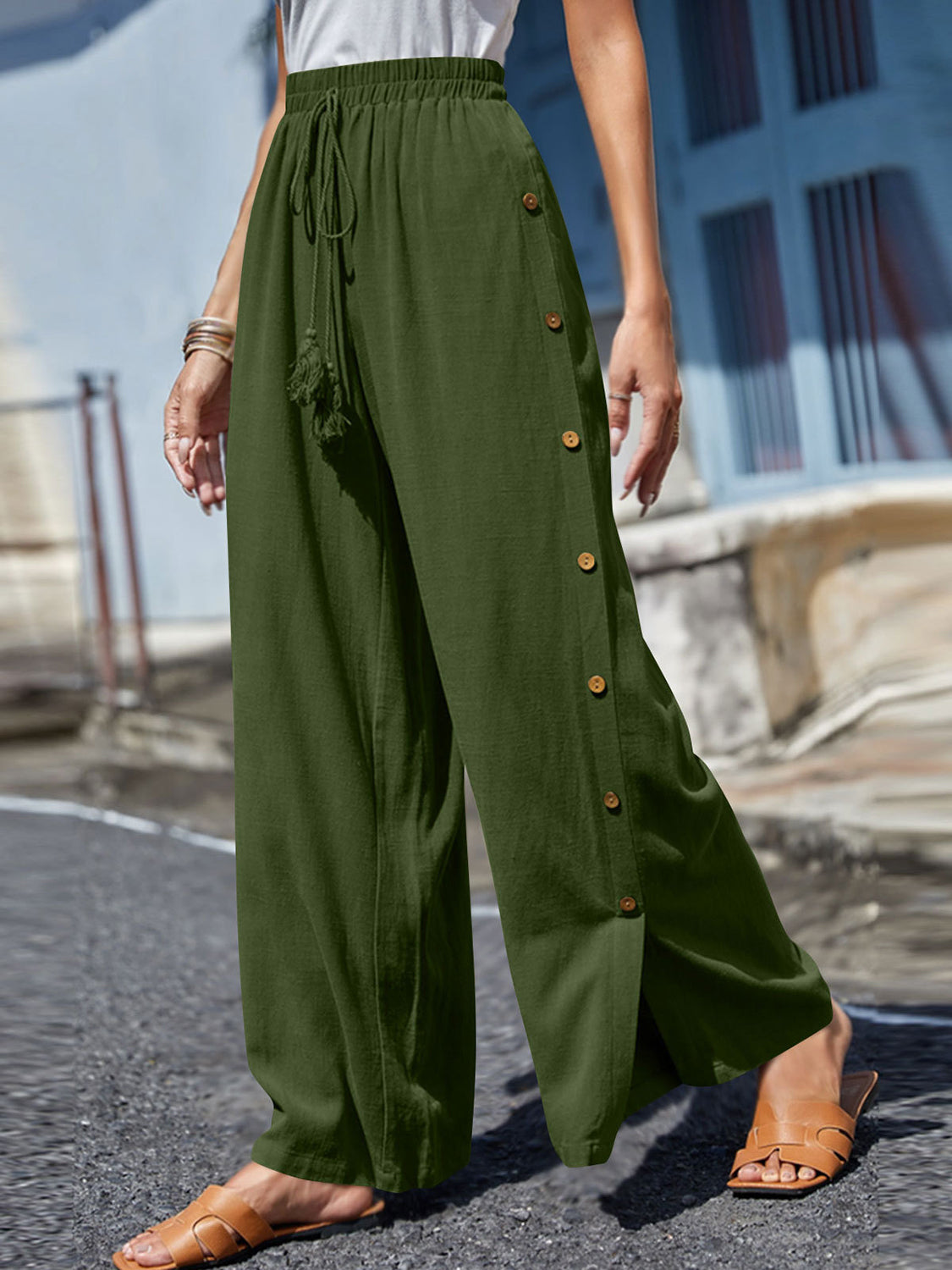 Blue Zone Planet | Full Size Tassel Wide Leg Pants-BOTTOMS SIZES SMALL MEDIUM LARGE-[Adult]-[Female]-Matcha Green-S-2022 Online Blue Zone Planet