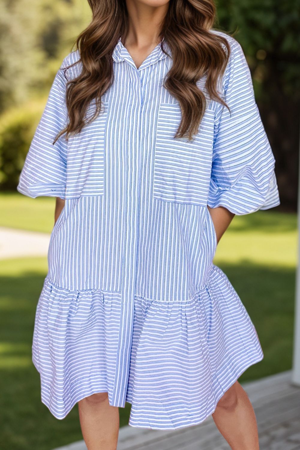 Striped Collared Neck Mini Dress-TOPS / DRESSES-[Adult]-[Female]-Stripe-S-2022 Online Blue Zone Planet