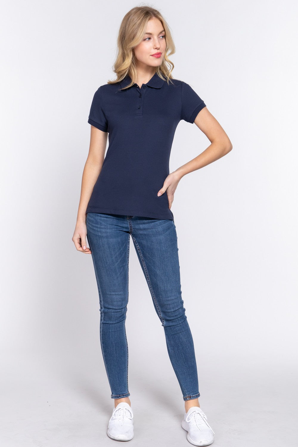 ACTIVE BASIC Full Size Classic Short Sleeve Polo Top-TOPS / DRESSES-[Adult]-[Female]-2022 Online Blue Zone Planet