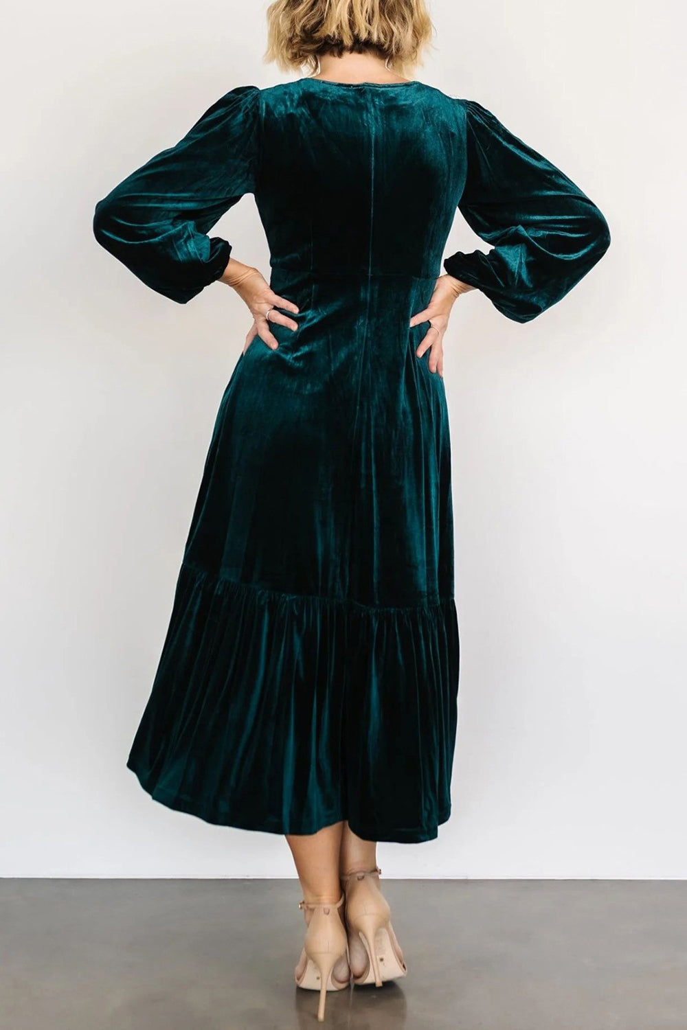 V-Neck Long Sleeve Midi Velvet Dress-TOPS / DRESSES-[Adult]-[Female]-2022 Online Blue Zone Planet